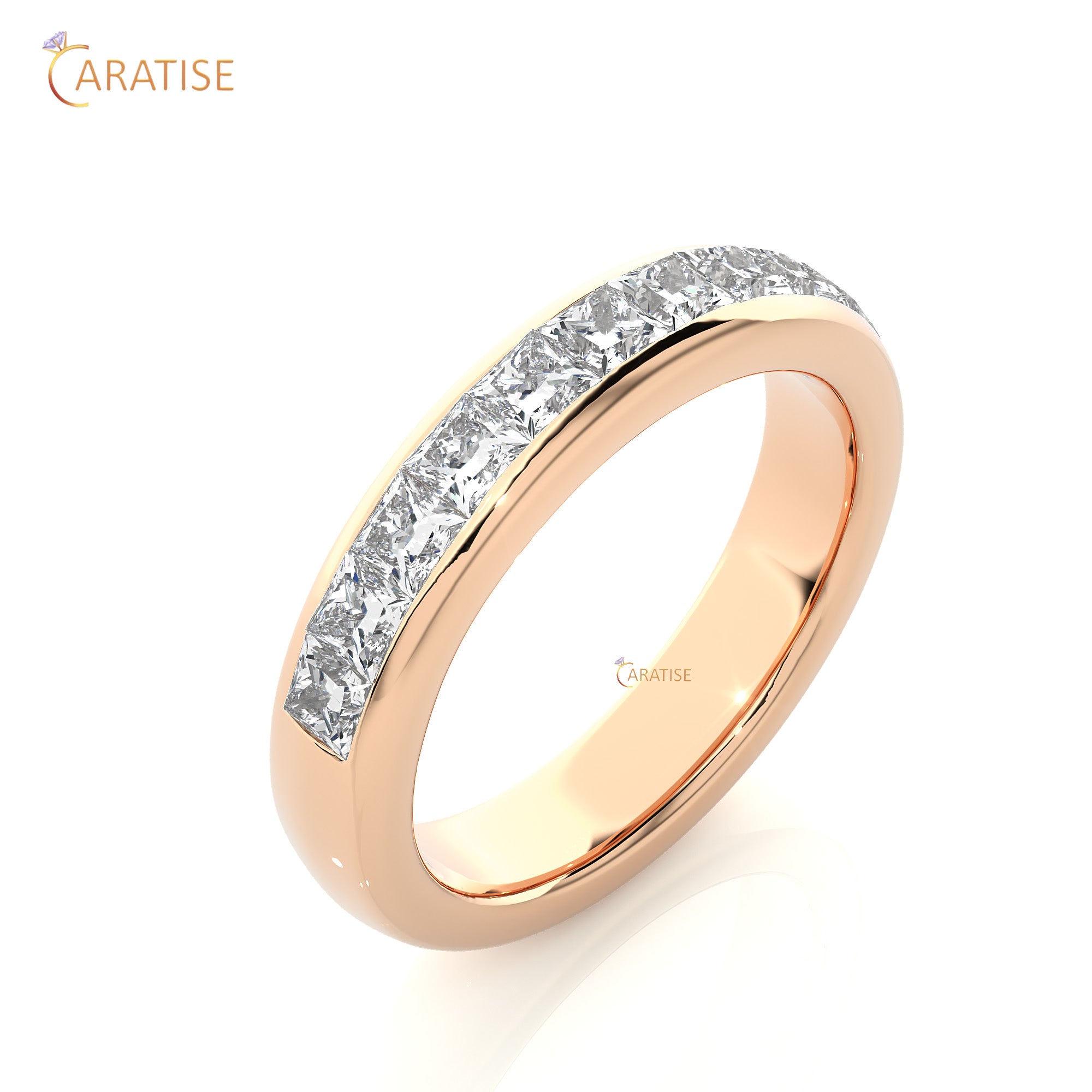 1.07 TDW Princess Cut Moissanite Diamond Band Ring  925 Silver