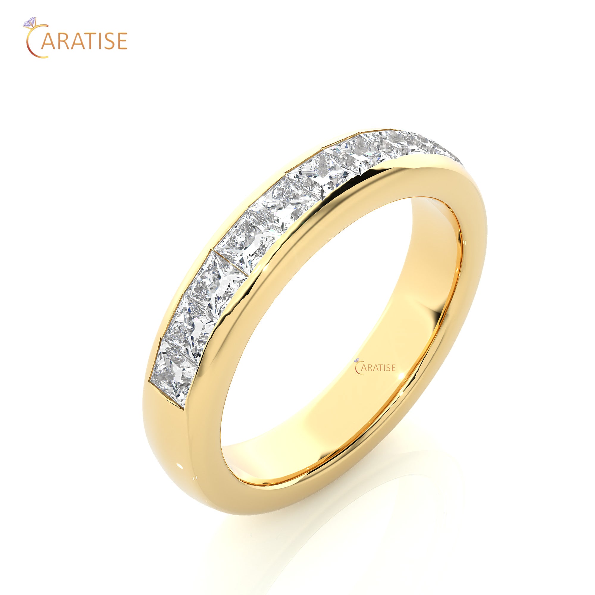 0.55 TDW Princess Cut Moissanite Diamond Band Ring 925 Silver