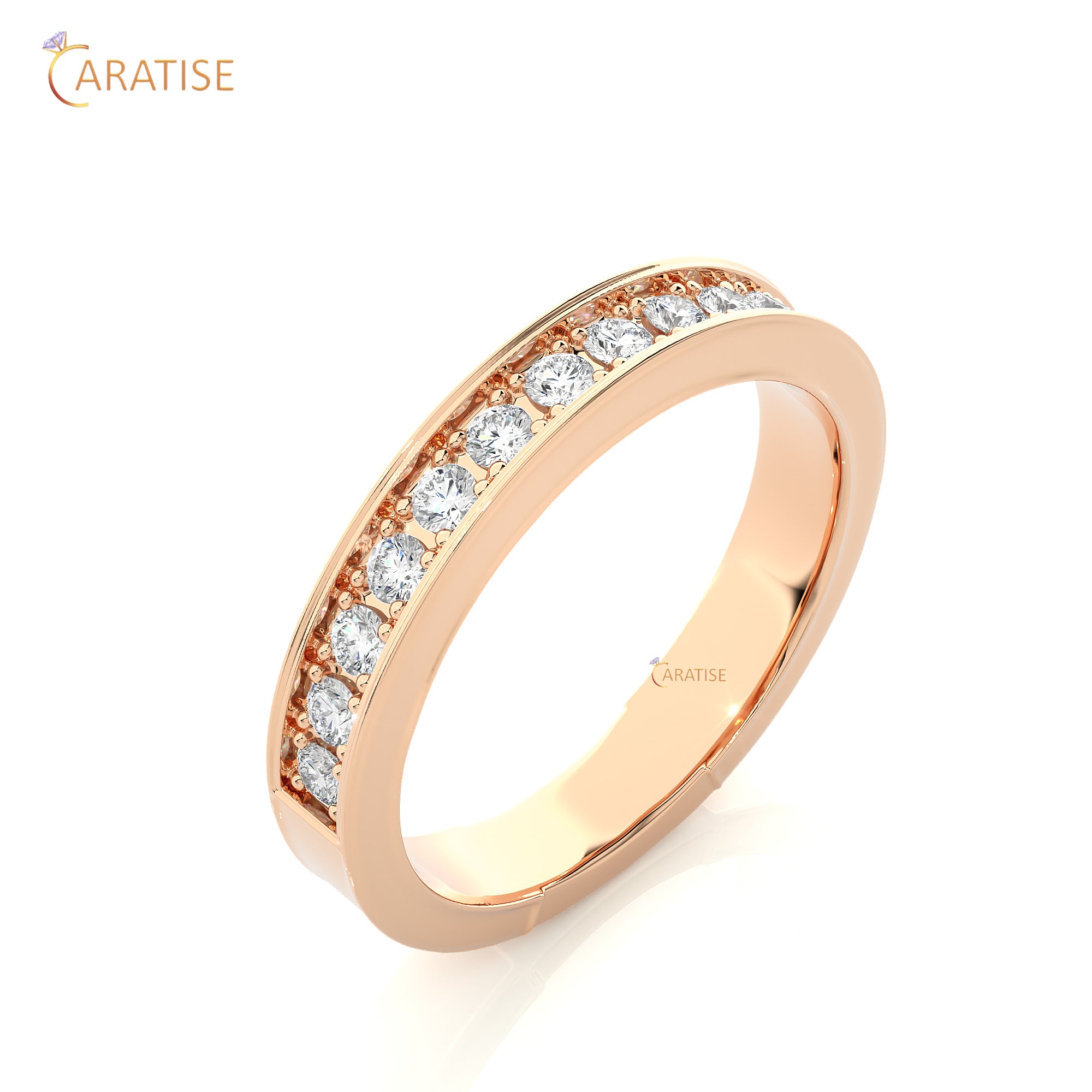 0.49 TDW Round Cut Moissanite Diamond Band Ring 925 Silver