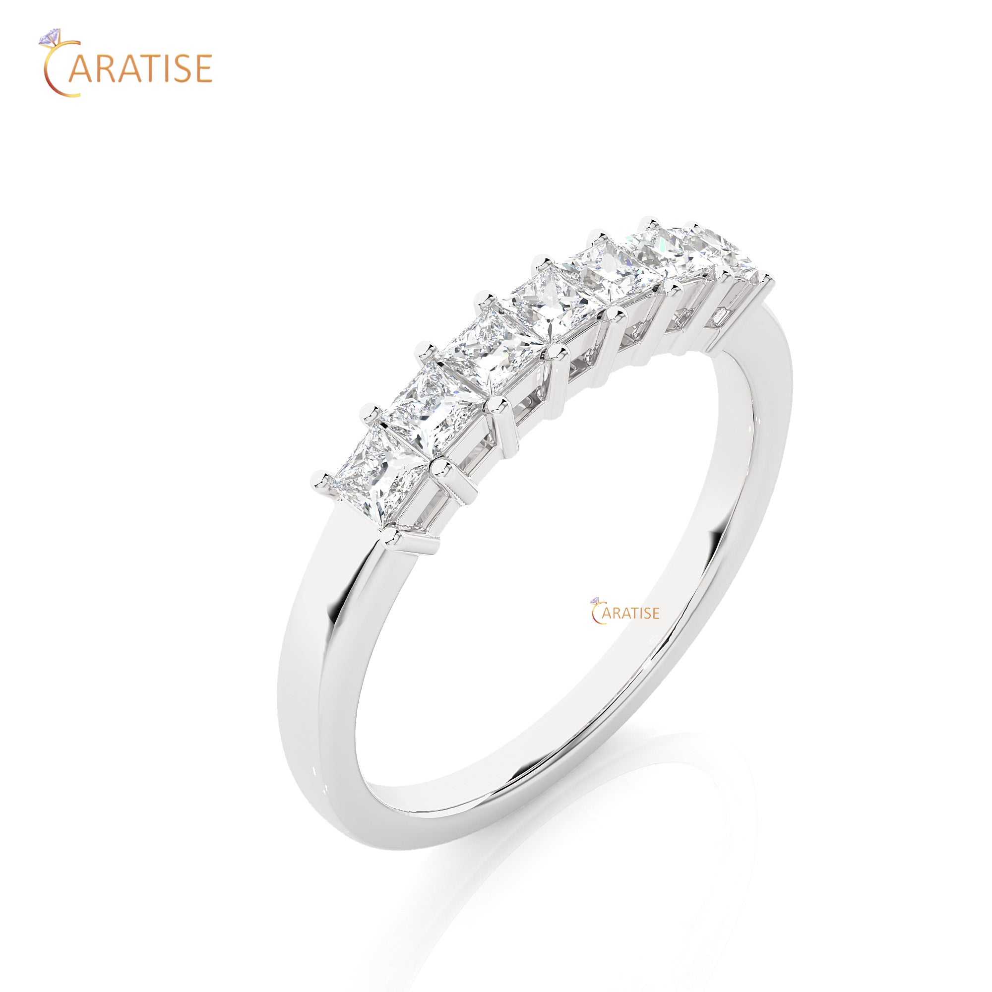 0.50 TDW Princess Cut Moissanite Diamond Band Ring 925 Silver