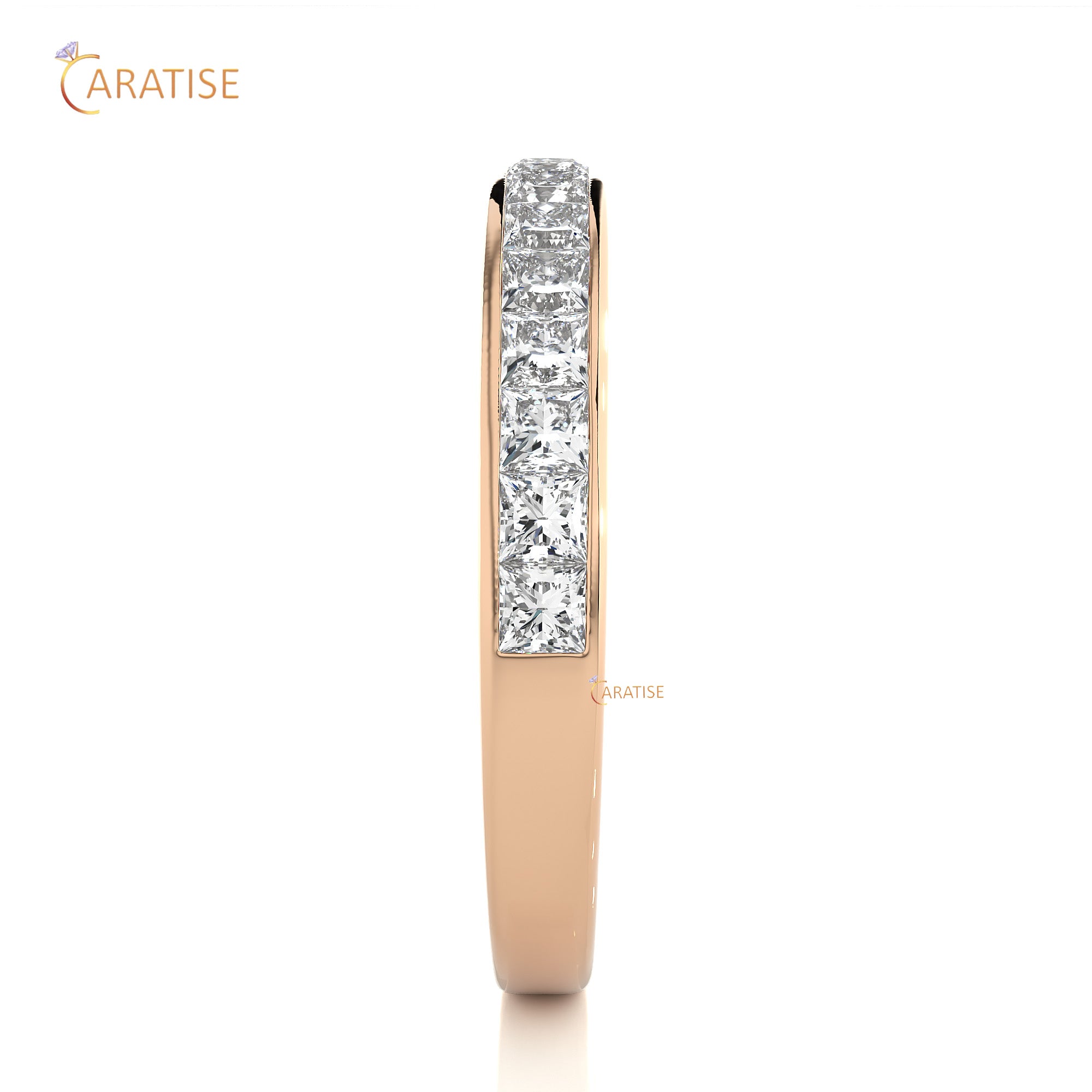 0.98 TDW Princess Cut Moissanite Diamond Band Ring 925 Silver