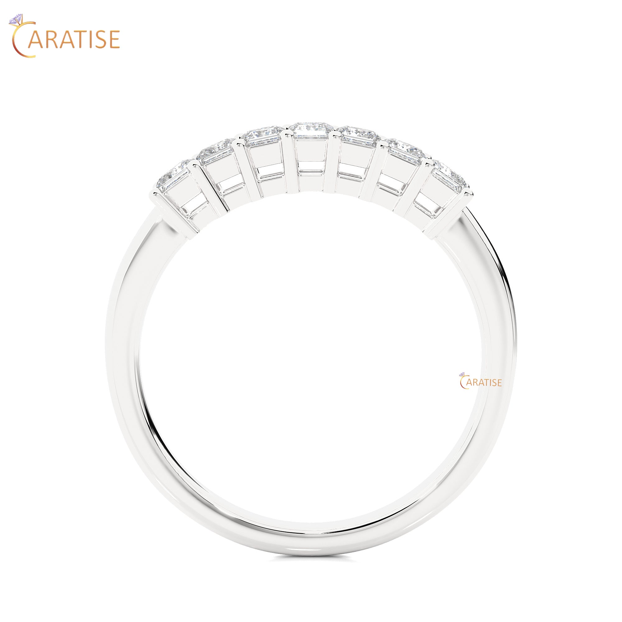 0.50 TDW Princess Cut Moissanite Diamond Band Ring 925 Silver