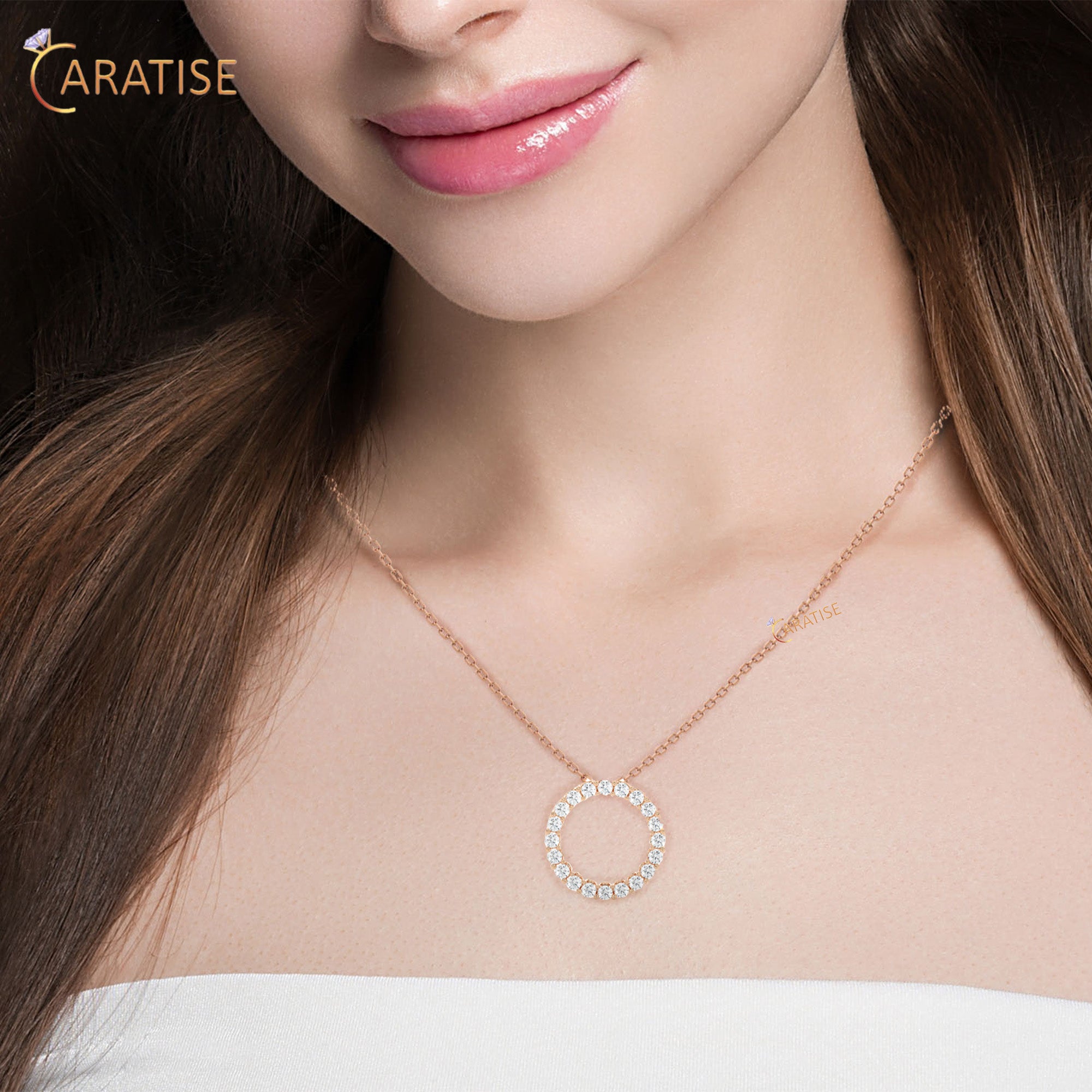 1.64 TDW Round Cut Moissanite Diamond Custom Pendant With Chain 925 Silver