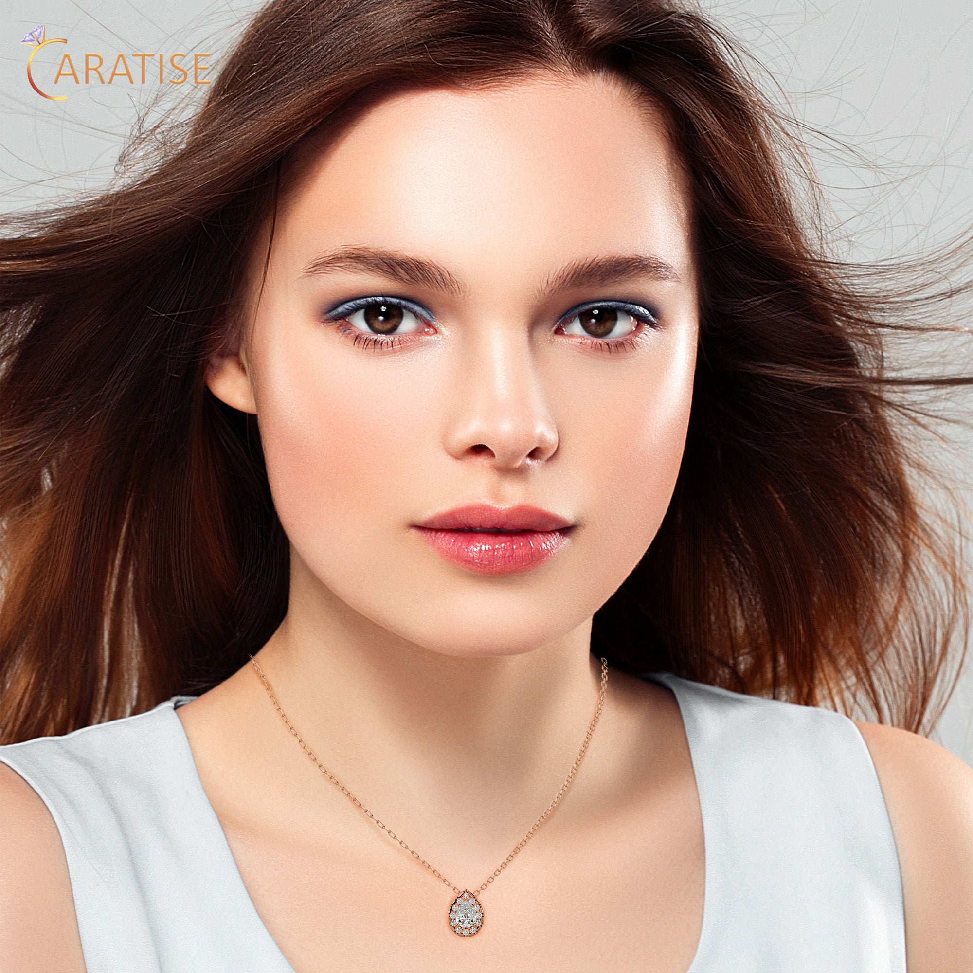 0.80 TDW Round & Pear Brilliant Cut Moissanite Diamond Custom Pendant With Chain 925 Silver