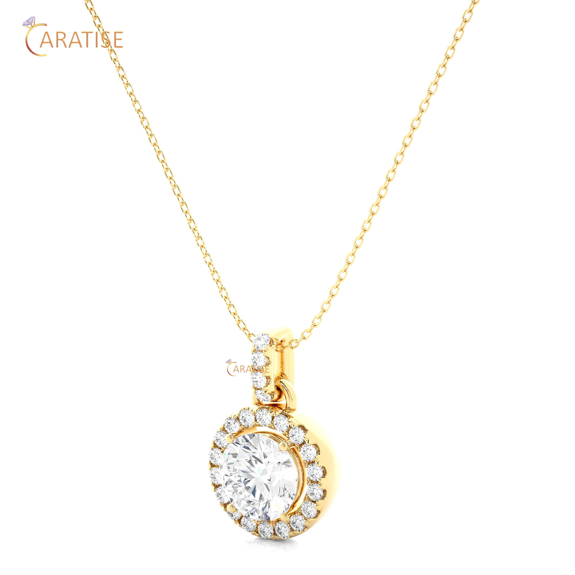 1.52 TDW Round Cut Moissanite Diamond Custom Pendant With Chain 925 Silver