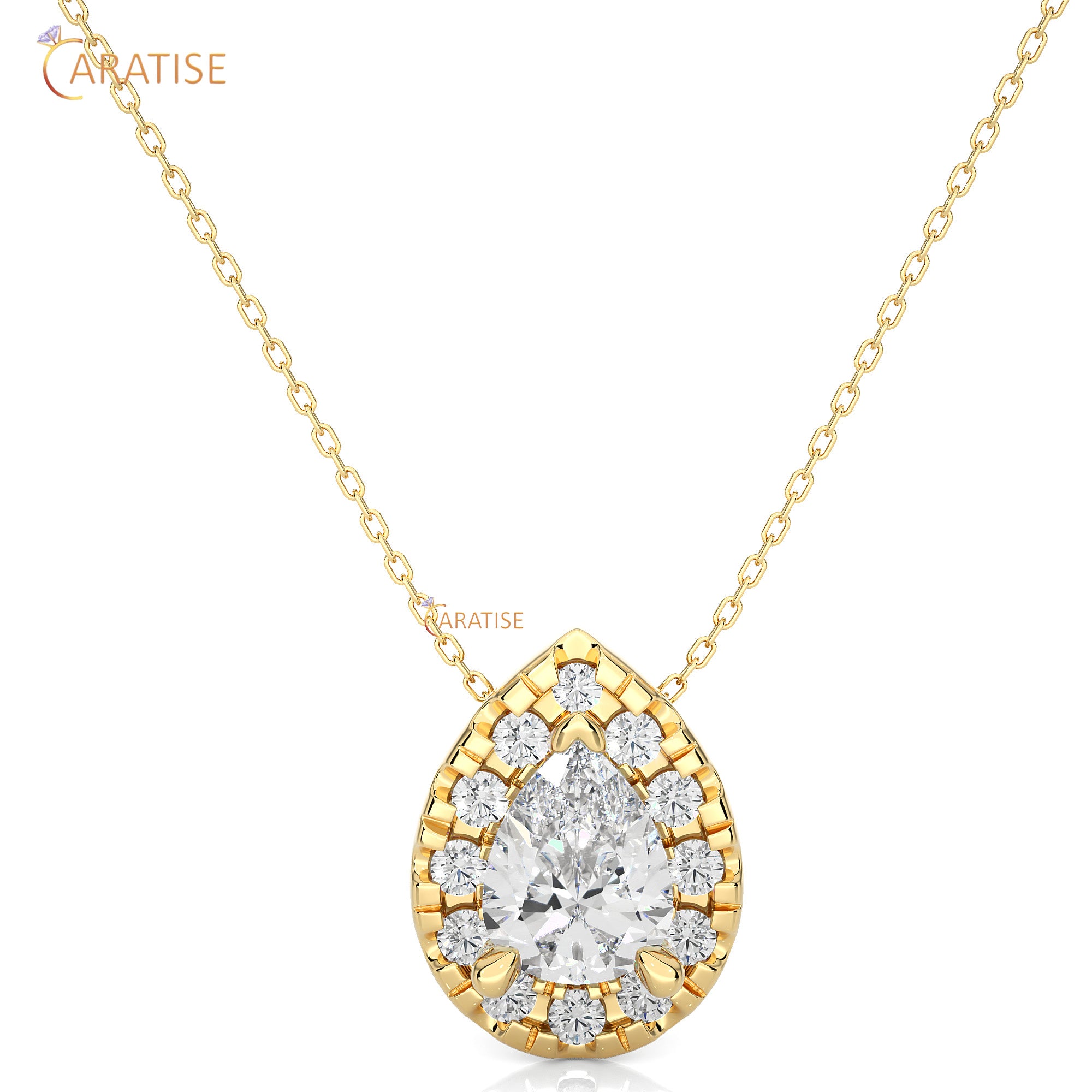 0.80 TDW Round & Pear Brilliant Cut Moissanite Diamond Custom Pendant With Chain 925 Silver