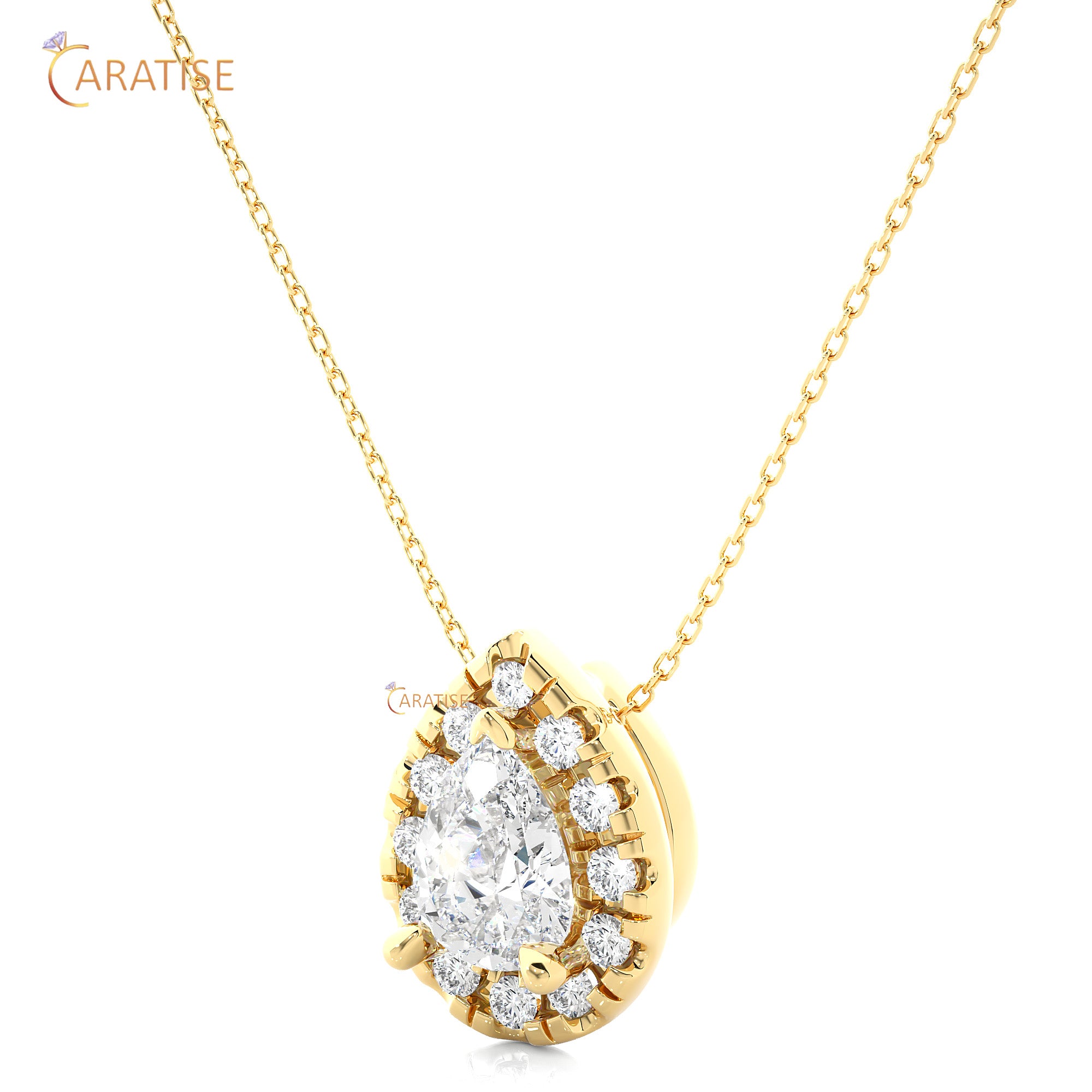 0.80 TDW Round & Pear Brilliant Cut Moissanite Diamond Custom Pendant With Chain 925 Silver