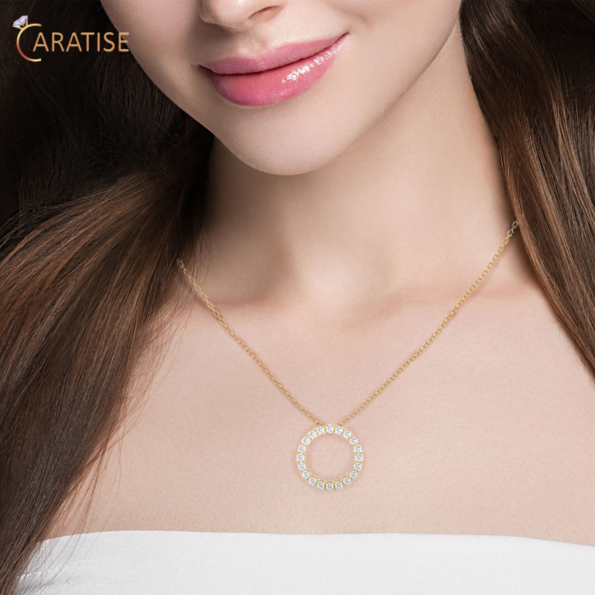 1.64 TDW Round Cut Moissanite Diamond Custom Pendant With Chain 925 Silver