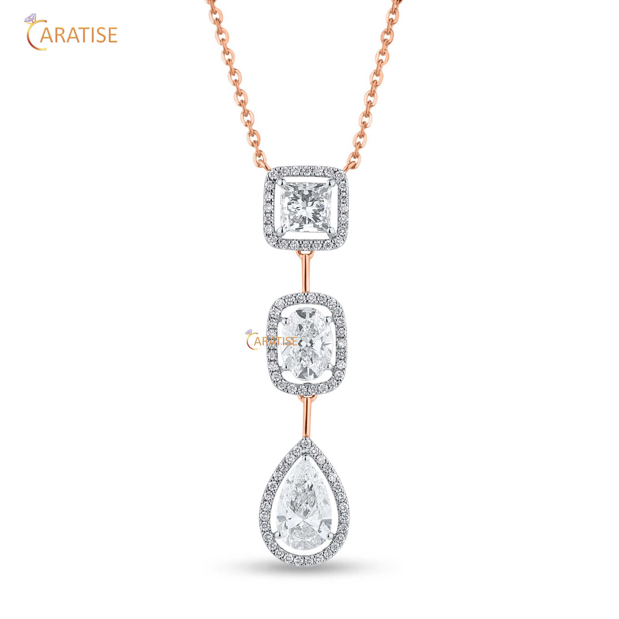 4.39 TDW Princess,Oval,Pear & Round Cut Moissanite Diamond Custom Pendant With Chain 925 Silver