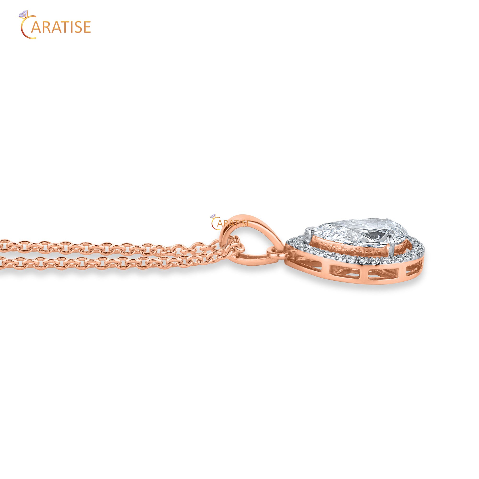 1.96 TDW Pear & Round Cut Moissanite Diamond Custom Pendant With Chain 925 Silver