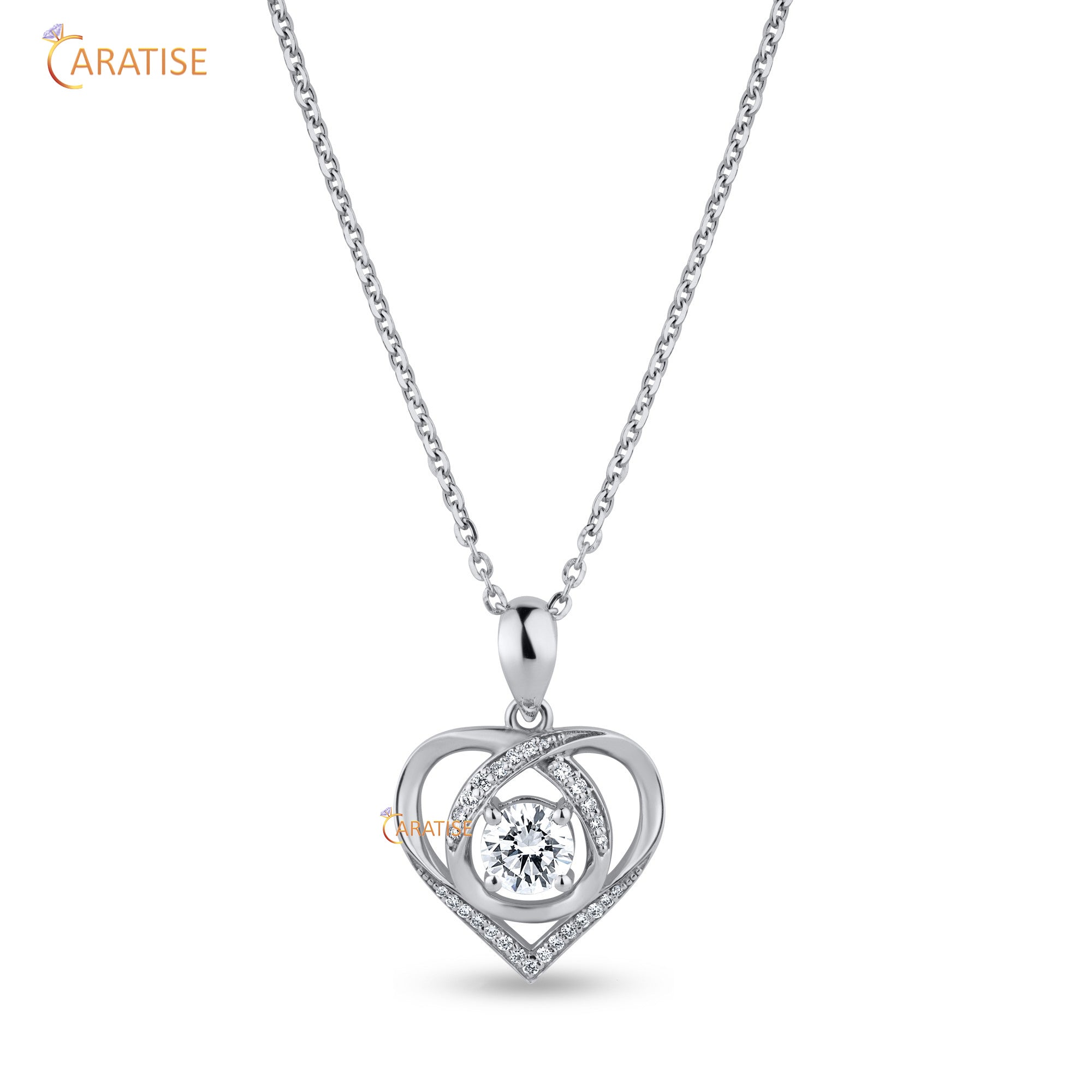 0.92 TDW Round Cut Moissanite Diamond Heart Pendant With Chain 925 Silver