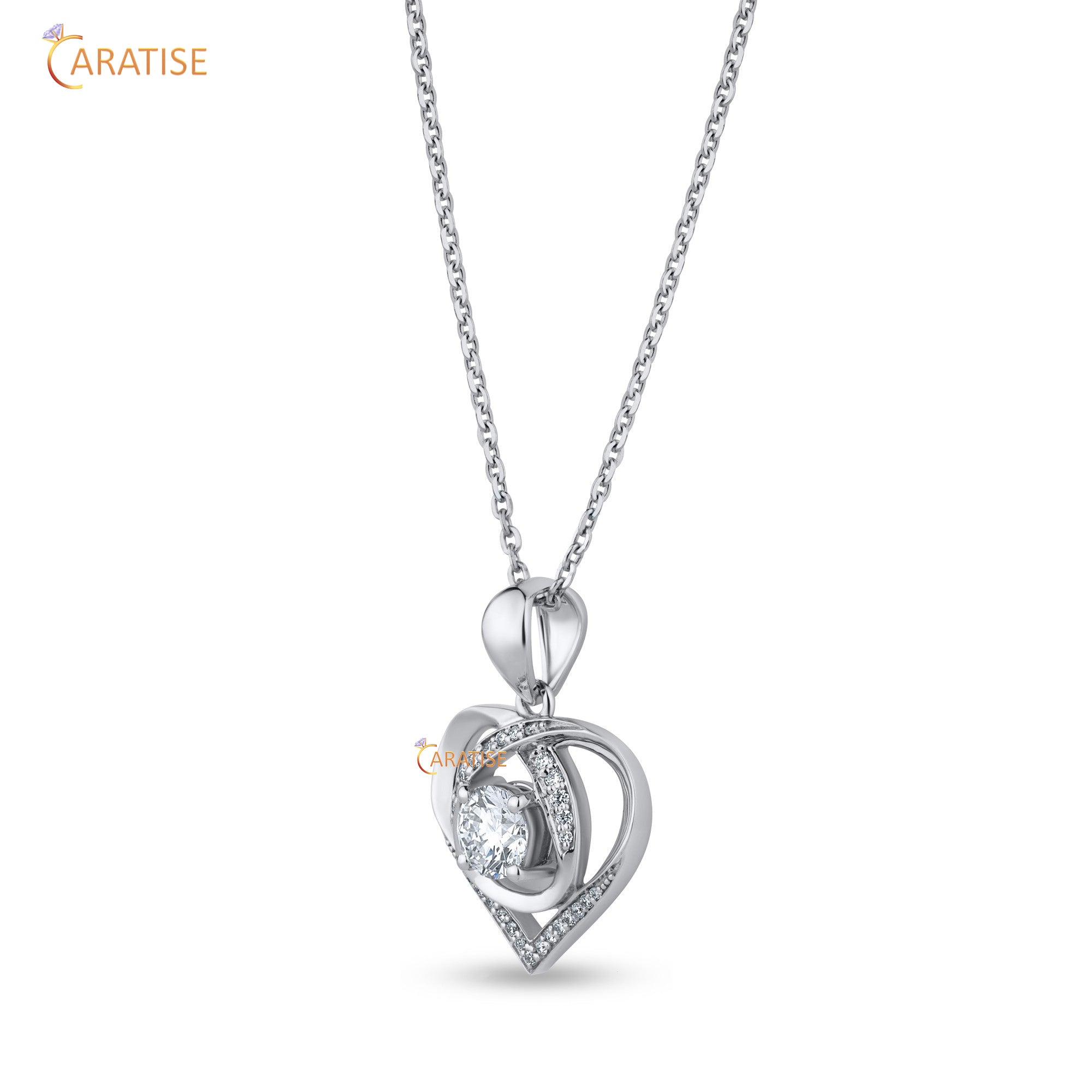 0.92 TDW Round Cut Moissanite Diamond Heart Pendant With Chain 925 Silver