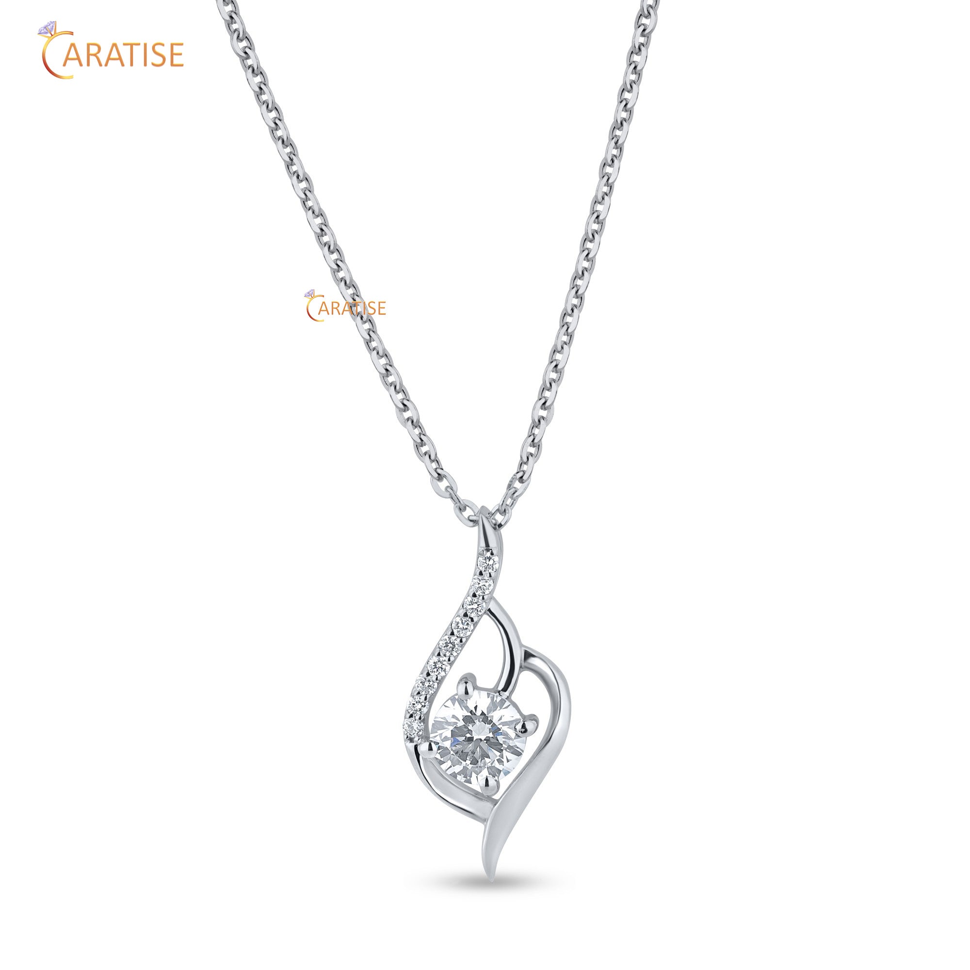 0.89 TDW Round Cut Moissanite Diamond Custom Pendant With Chain 925 Silver