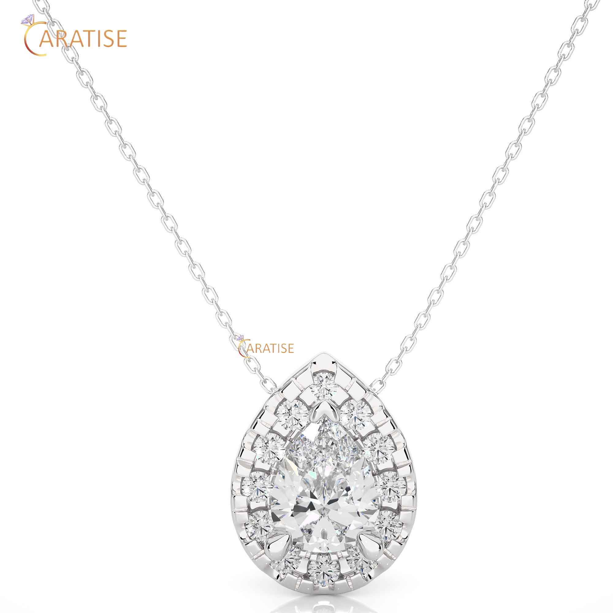 0.80 TDW Round & Pear Brilliant Cut Moissanite Diamond Custom Pendant With Chain 925 Silver