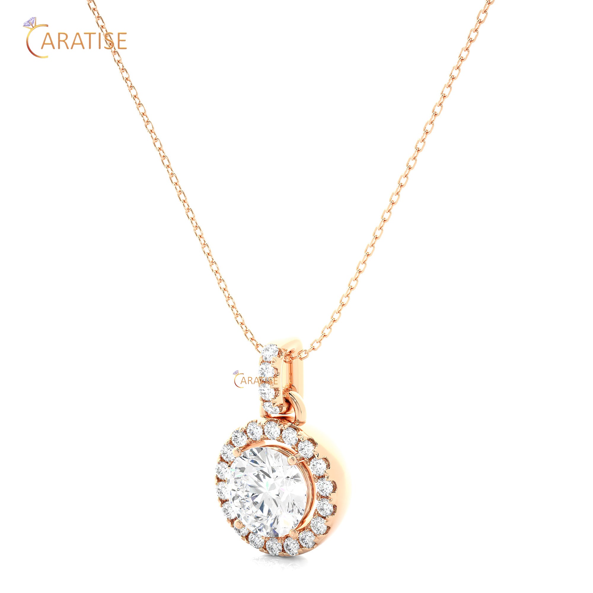 1.52 TDW Round Cut Moissanite Diamond Custom Pendant With Chain 925 Silver