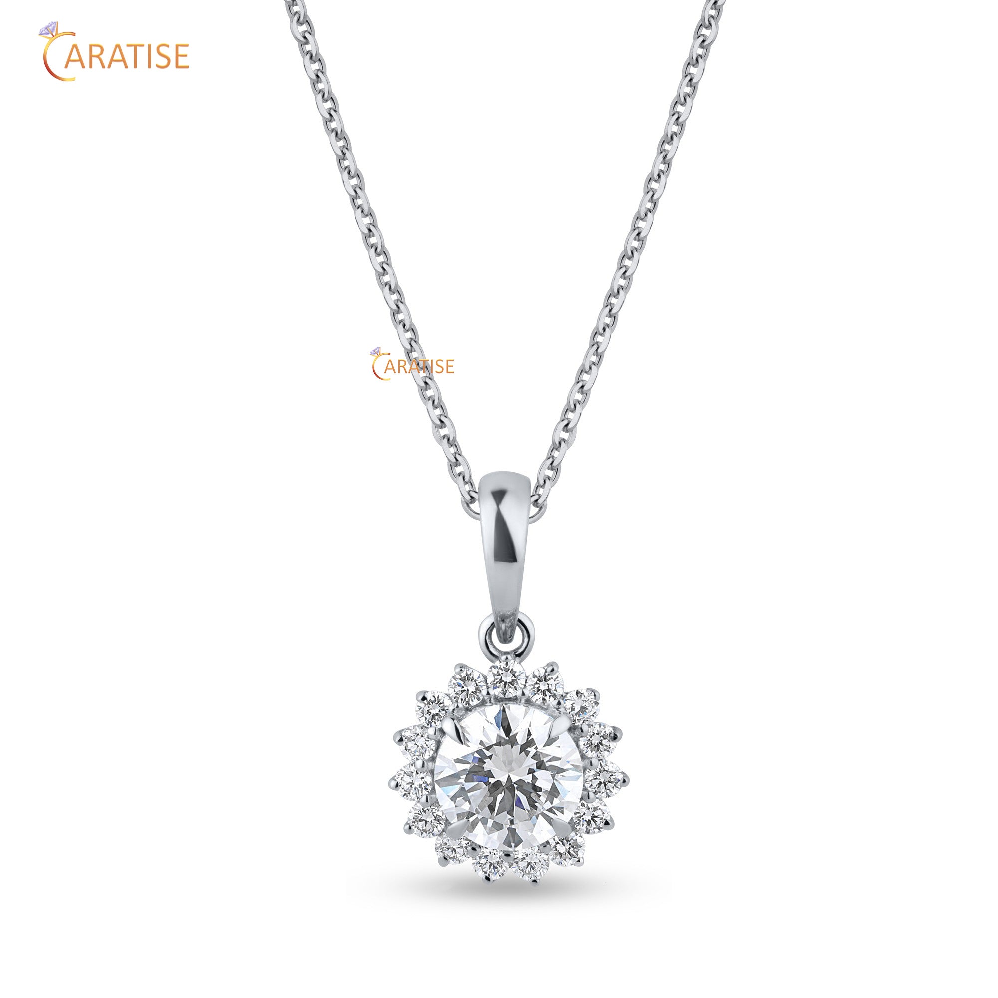 1.77 TDW Round Cut Moissanite Diamond Custom Pendant With Chain 925 Silver