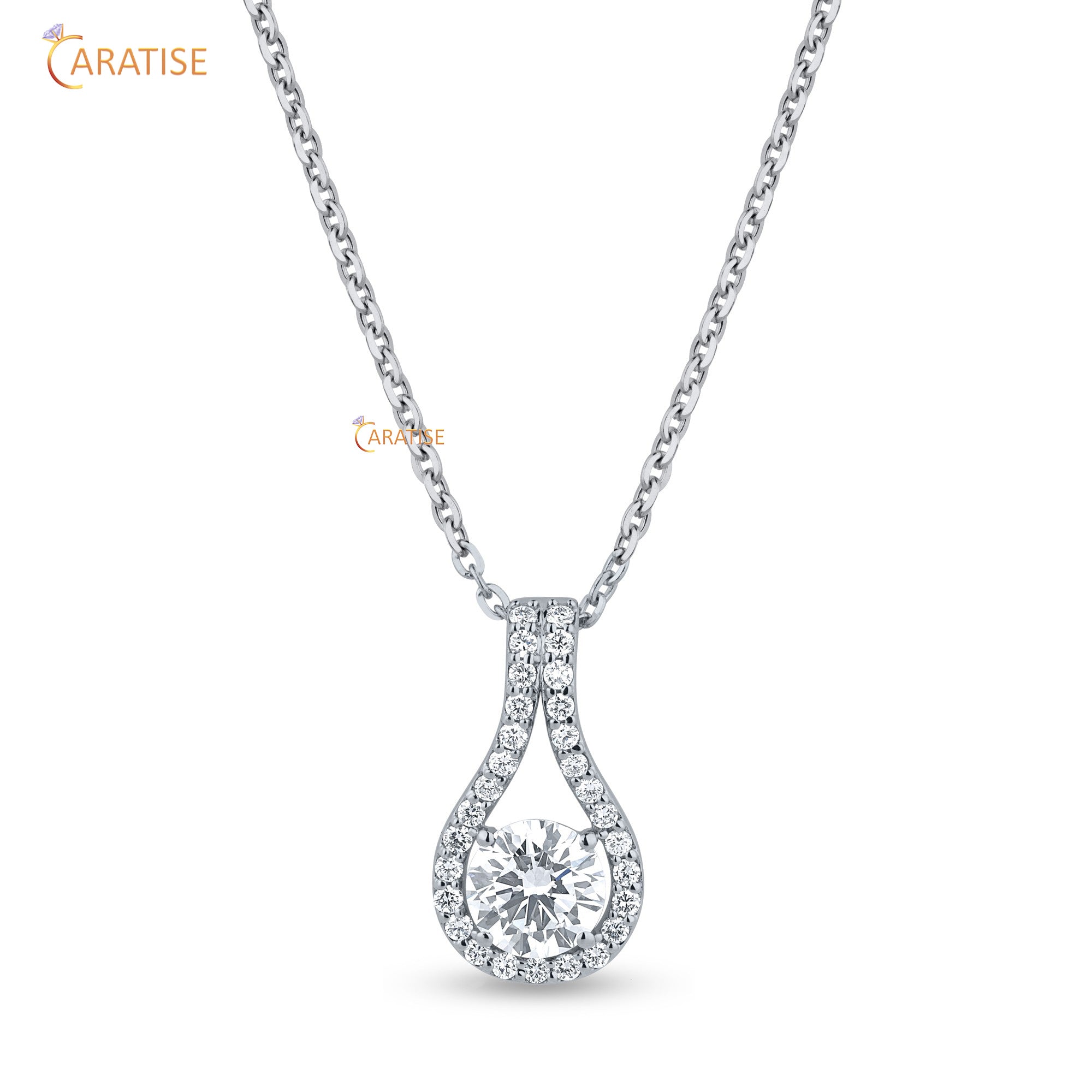 1.54 TDW Round Cut Moissanite Diamond Custom Pendant With Chain 925 Silver