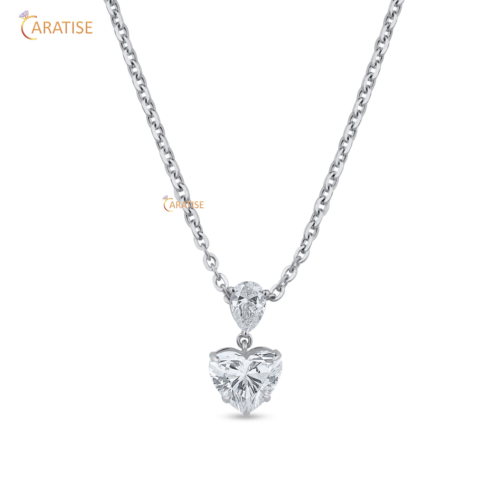 1.41 TDW Heart & Pear Cut Moissanite Diamond Custom Pendant With Chain 925 Silver