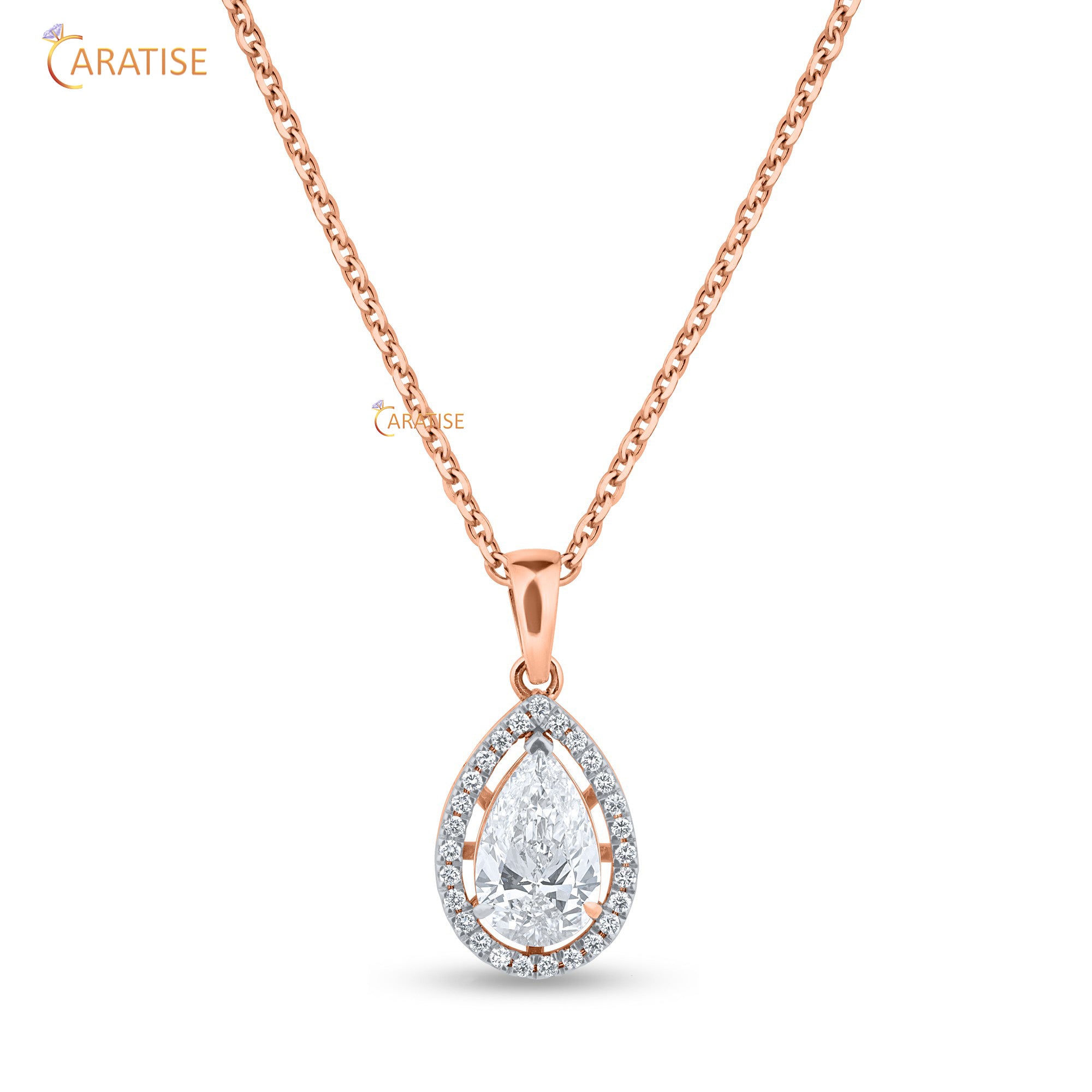 1.96 TDW Pear & Round Cut Moissanite Diamond Custom Pendant With Chain 925 Silver