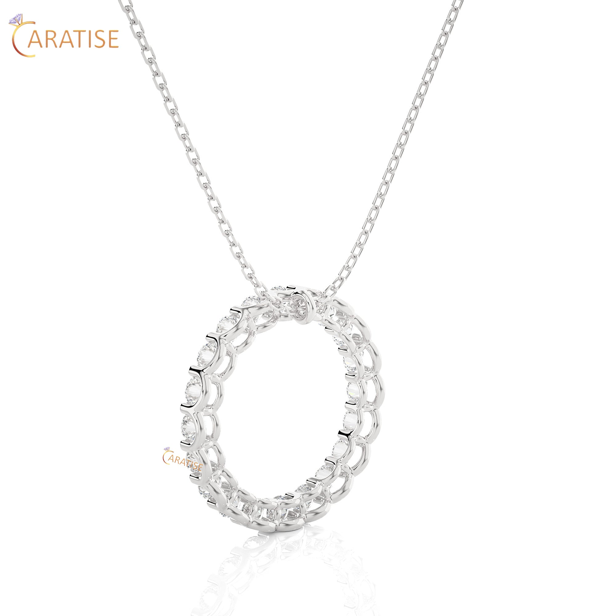 1.64 TDW Round Cut Moissanite Diamond Custom Pendant With Chain 925 Silver