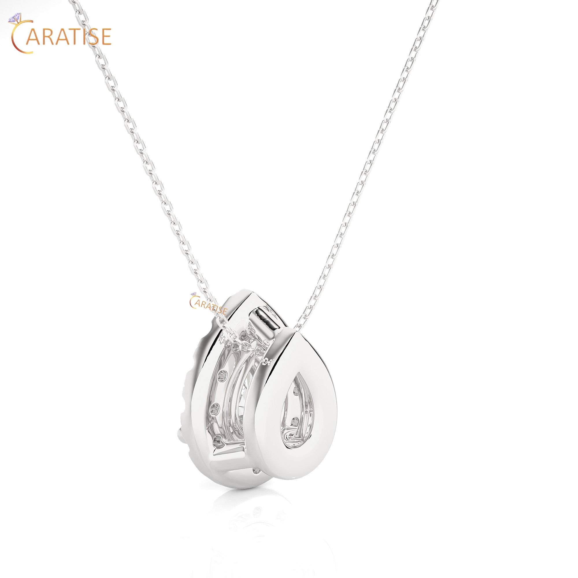 0.80 TDW Round & Pear Brilliant Cut Moissanite Diamond Custom Pendant With Chain 925 Silver