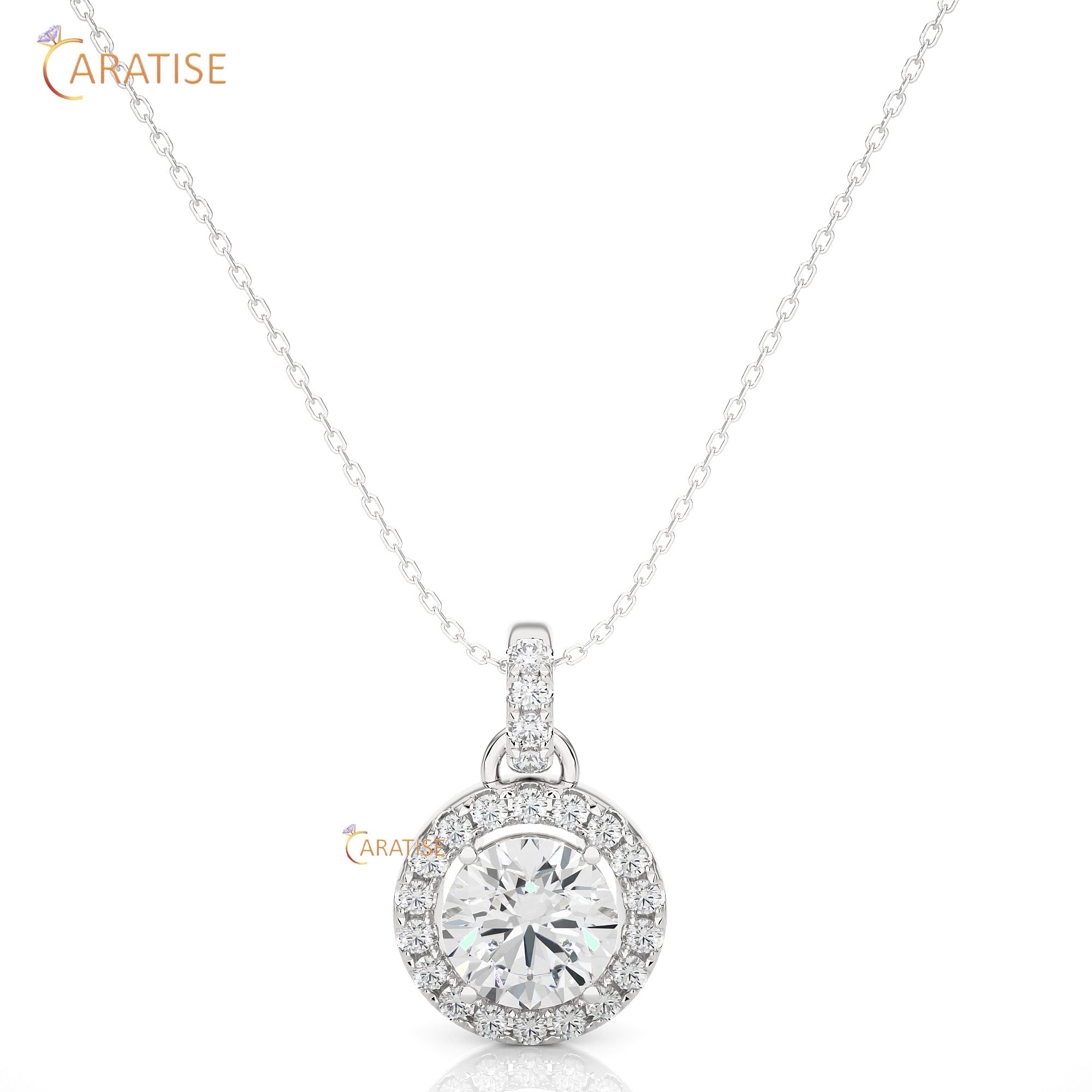 1.52 TDW Round Cut Moissanite Diamond Custom Pendant With Chain 925 Silver