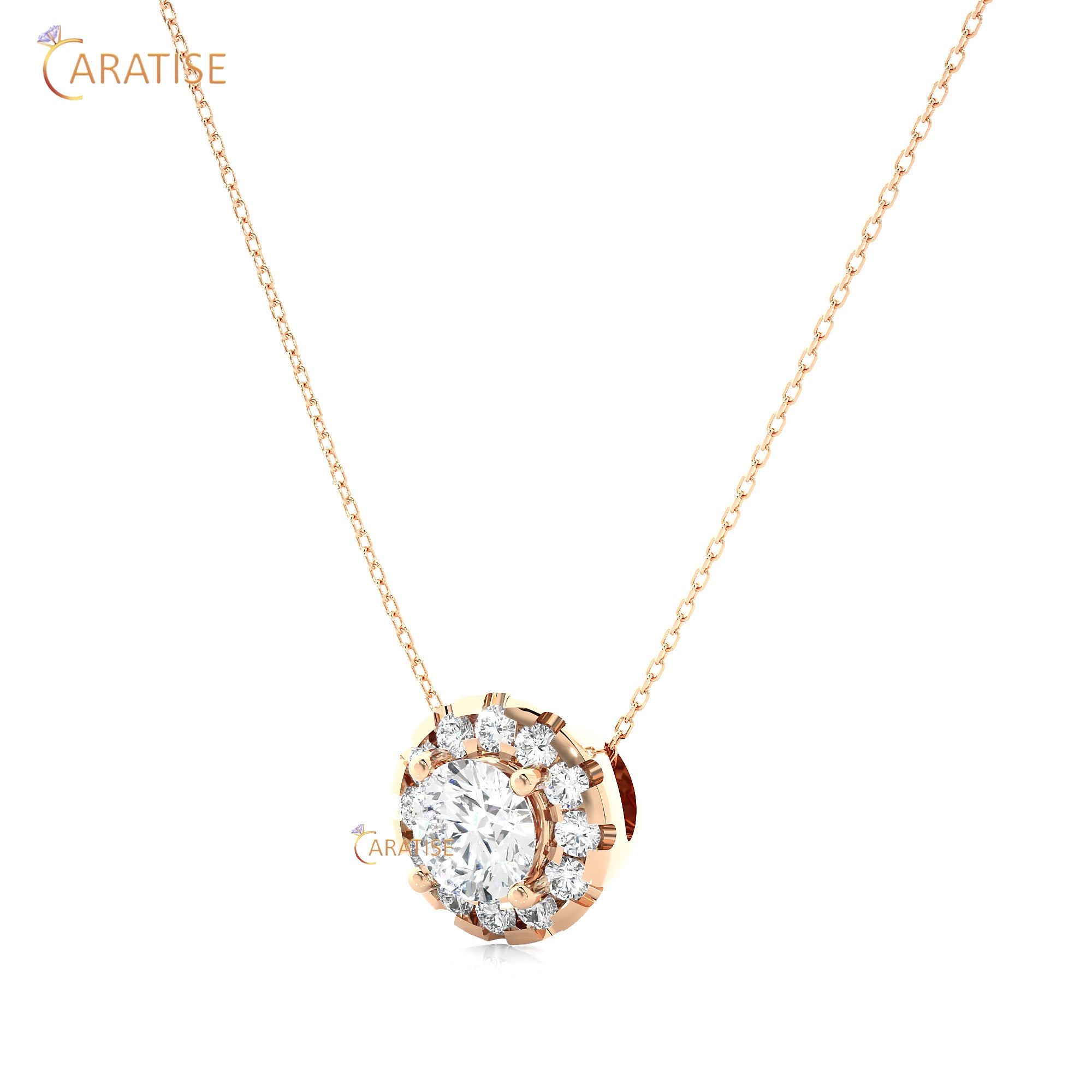 0.34 TDW Round Cut Moissanite Diamond Custom Pendant With Chain 925 Silver