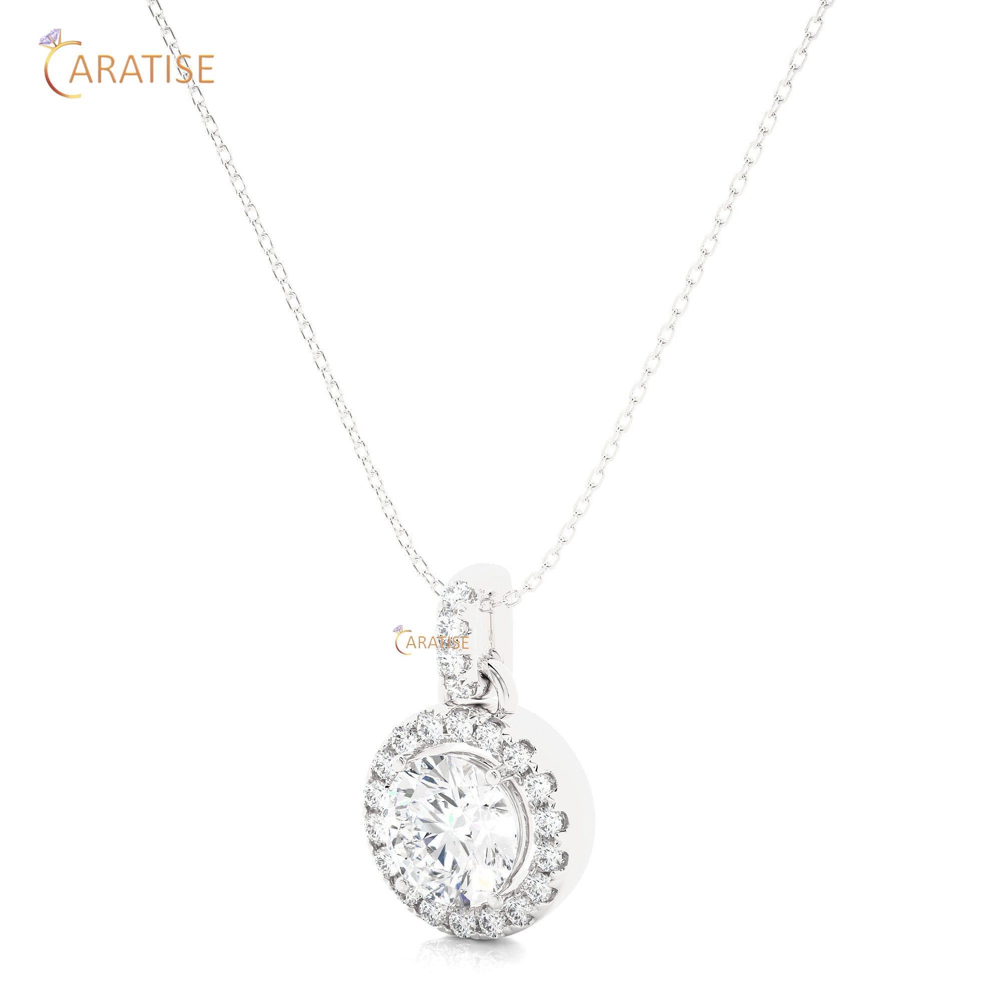 1.52 TDW Round Cut Moissanite Diamond Custom Pendant With Chain 925 Silver