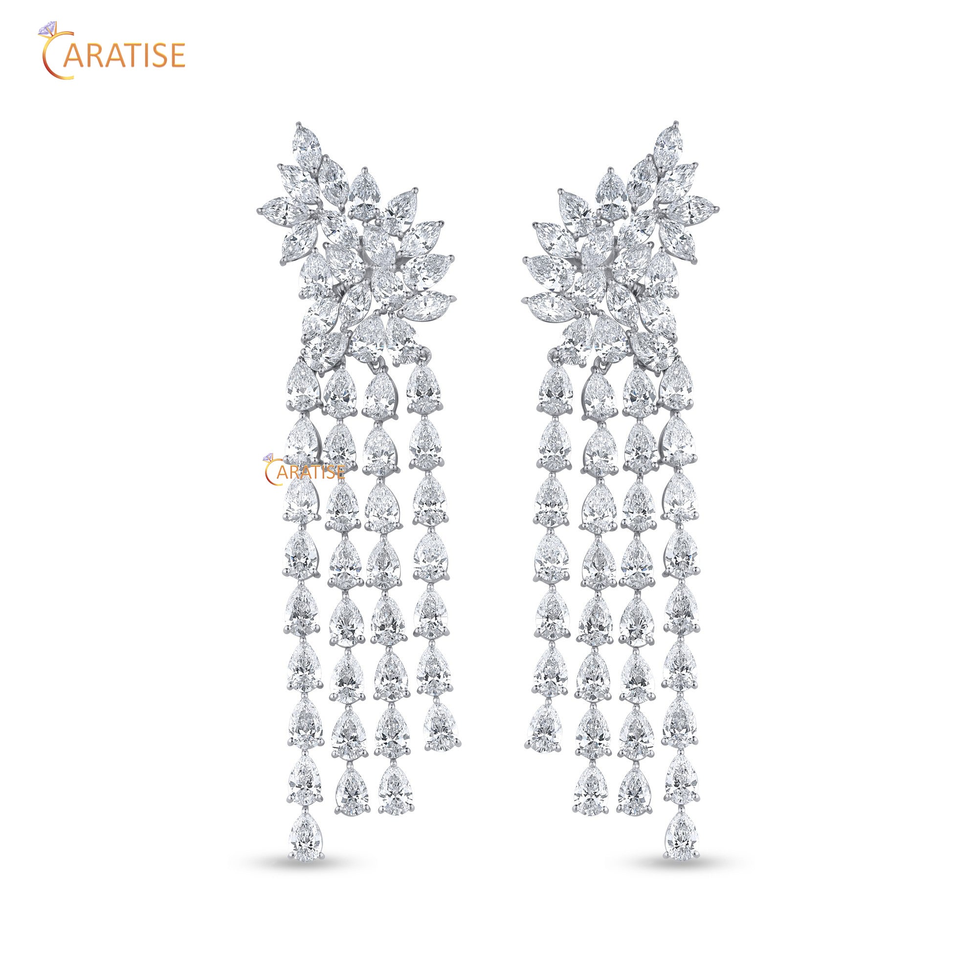 19.40 TDW Marquise & Pear Cut Moissanite Diamond Earring 925 Silver