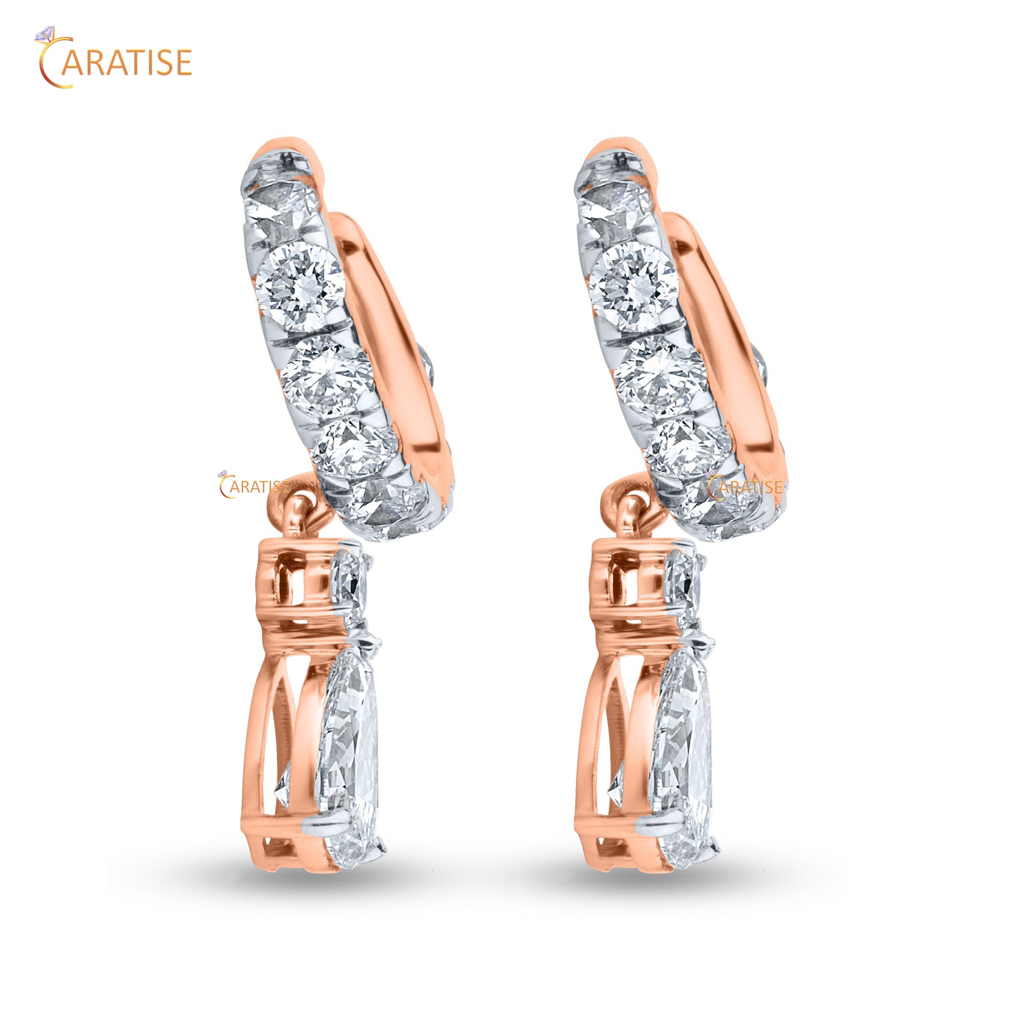 1.09 TDW Marquise , Pear and Round Cut Moissanite Diamond Earring 925 Silver