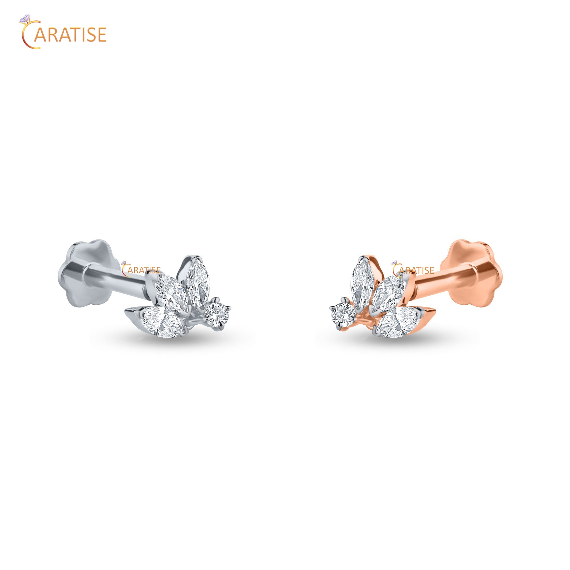 0.16 TDW Marquise & Round Cut Moissanite Diamond Earring 925 Silver