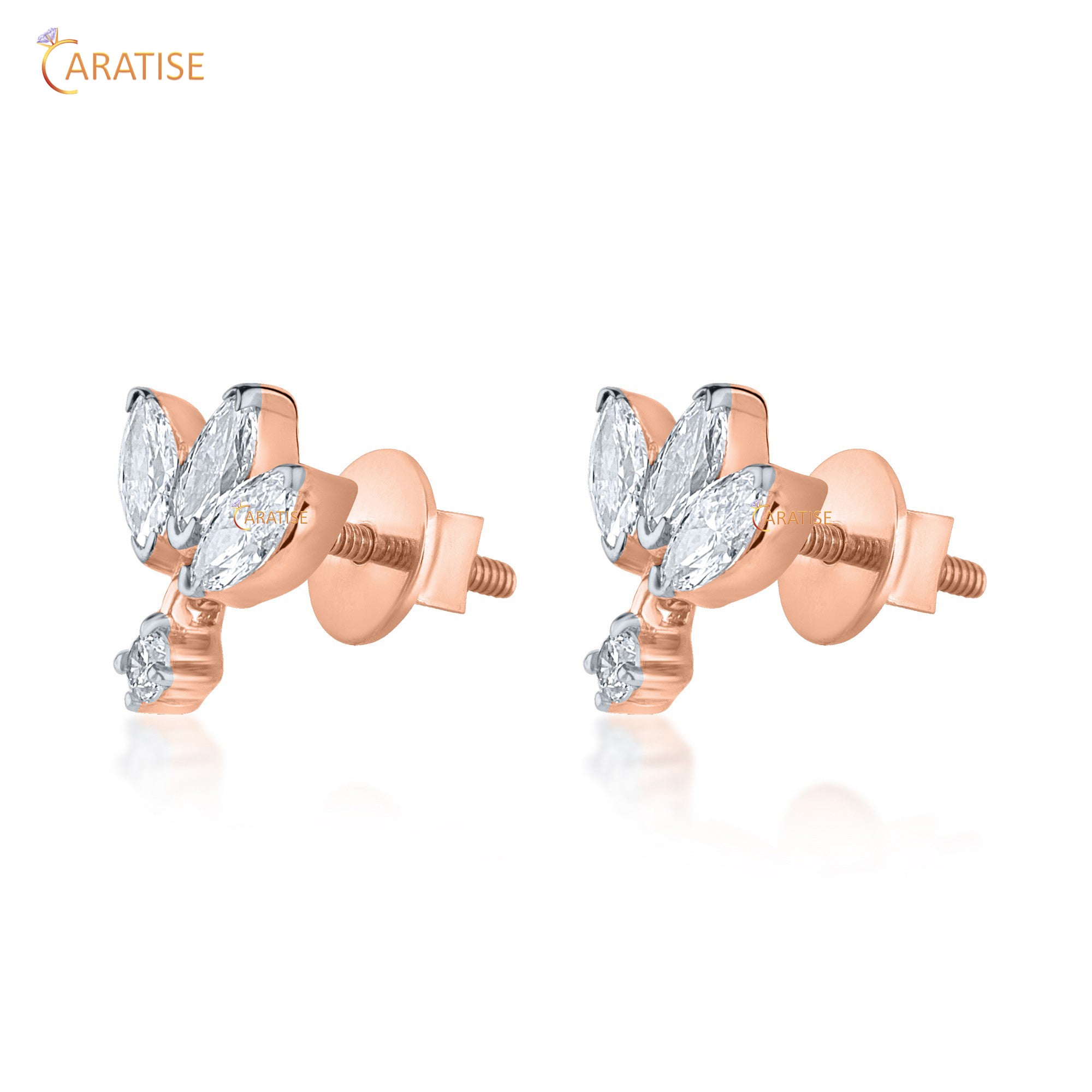 0.16 TDW Marquise & Round Cut Moissanite Diamond Earring 925 Silver