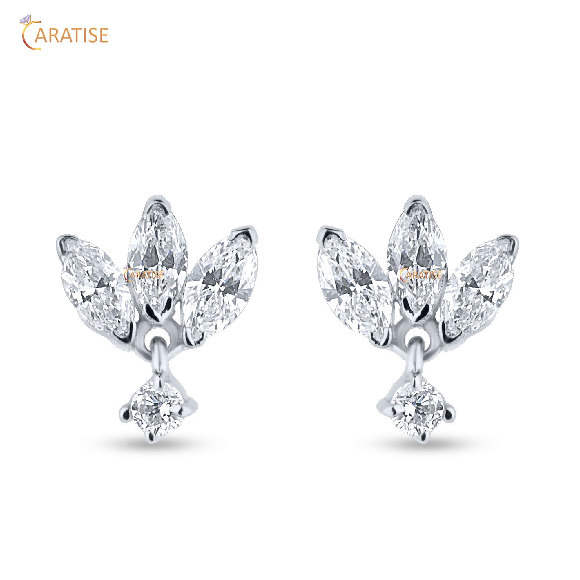 0.16 TDW Marquise & Round Cut Moissanite Diamond Earring 925 Silver