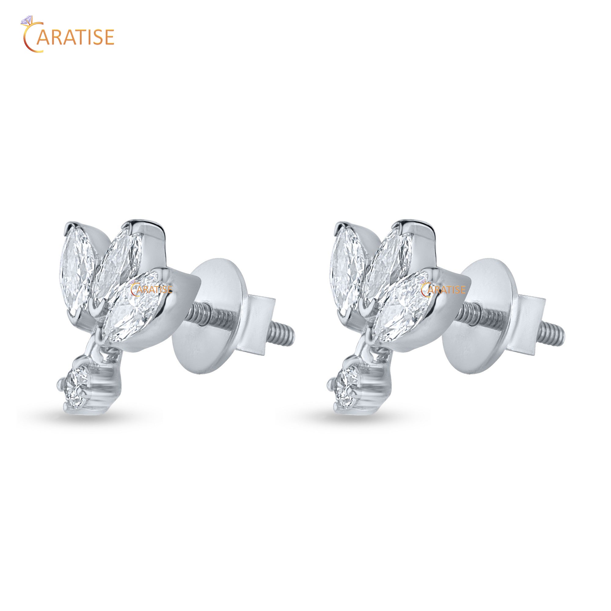 0.16 TDW Marquise & Round Cut Moissanite Diamond Earring 925 Silver