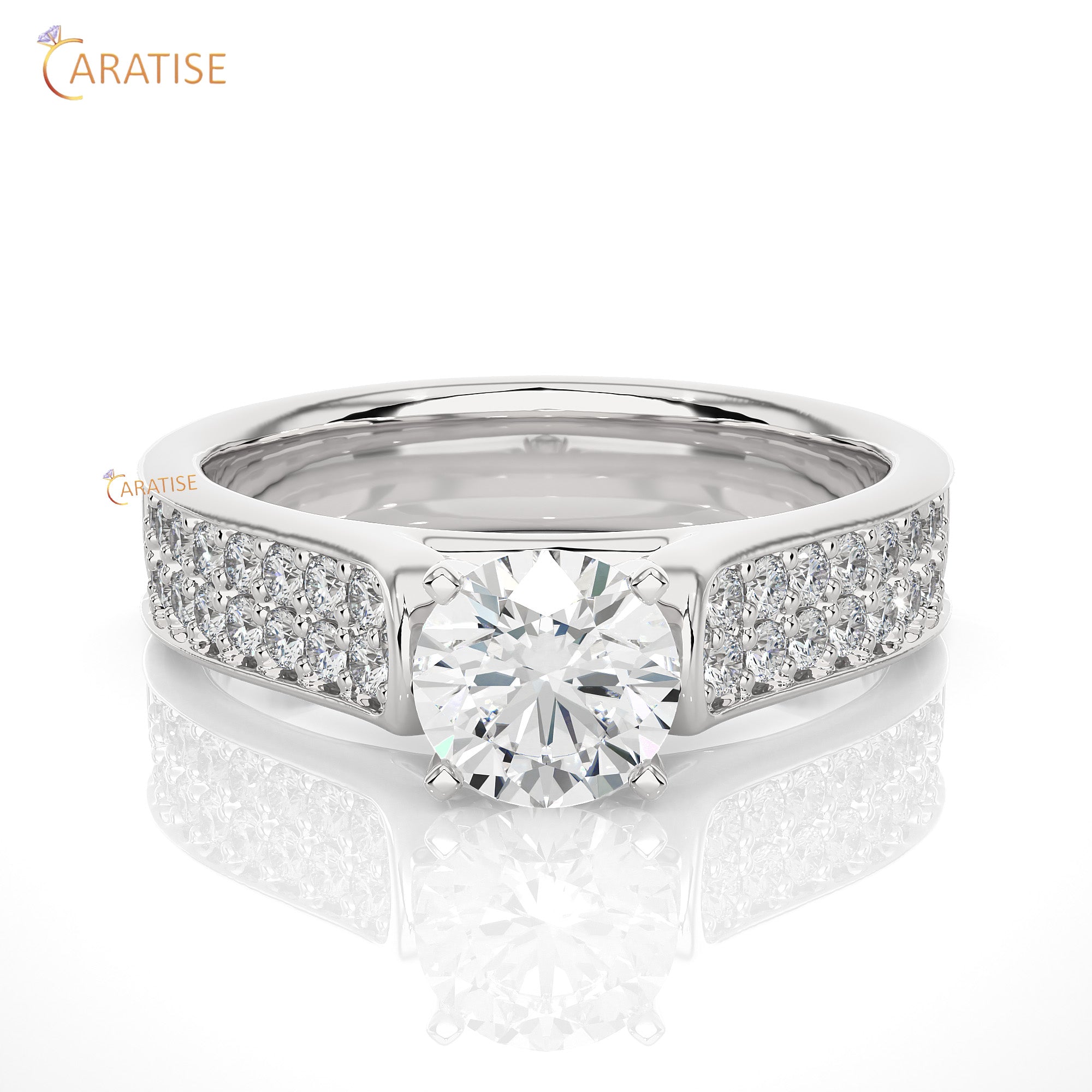 1.29 TDW Round Cut Engagement Moissanite Diamond Ring 925 Silver