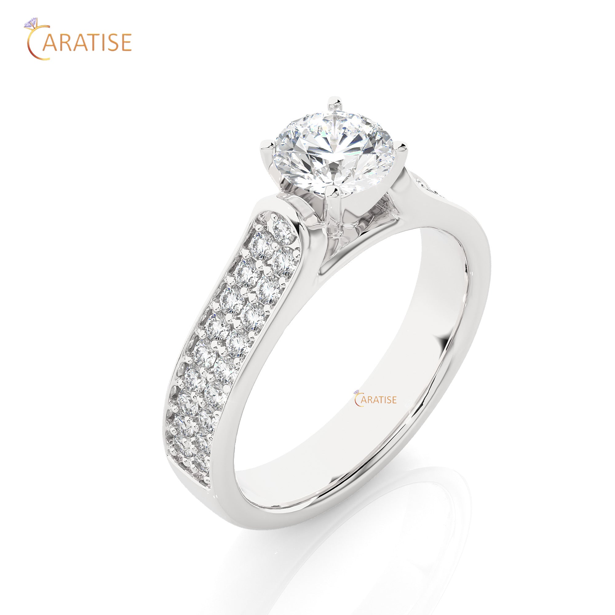 1.29 TDW Round Cut Engagement Moissanite Diamond Ring 925 Silver