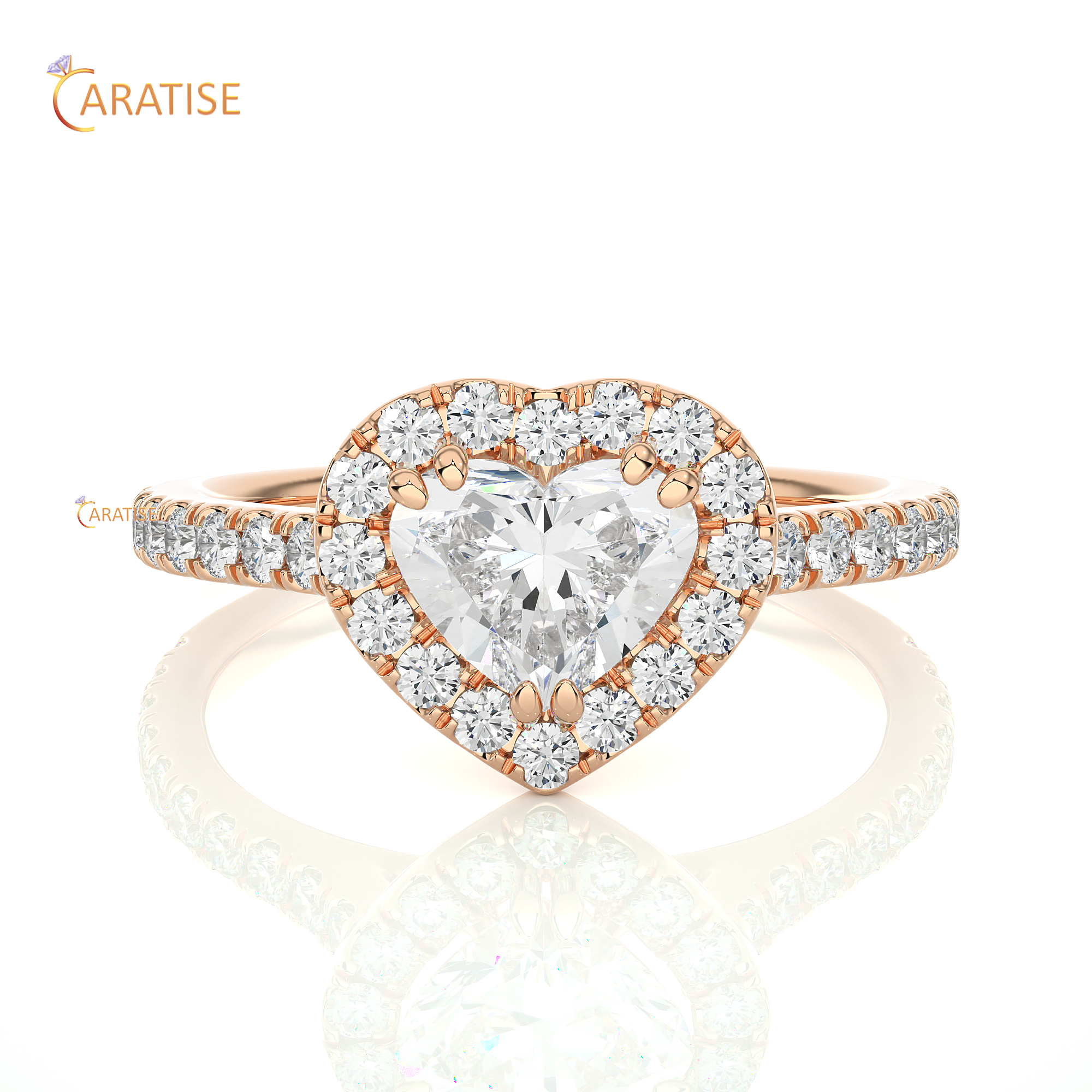 1.33 TDW Round & Heart Cut Halo Moissanite Diamond Ring 925 Silver