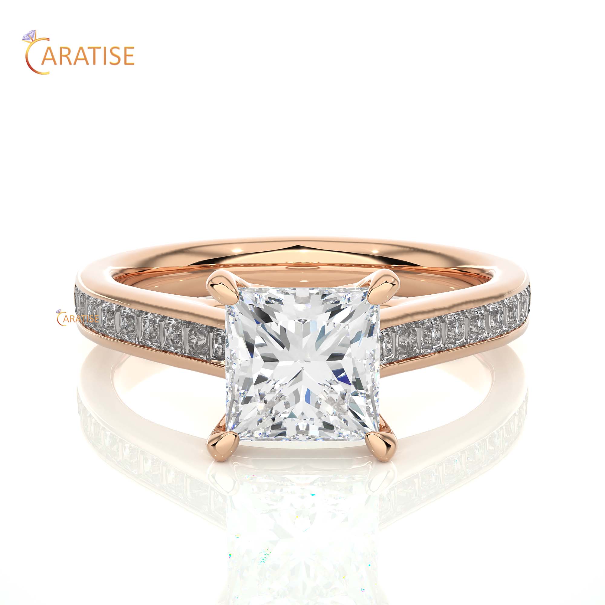 1.95 TDW Princess Cut Engagement Moissanite Diamond Ring 925 Silver