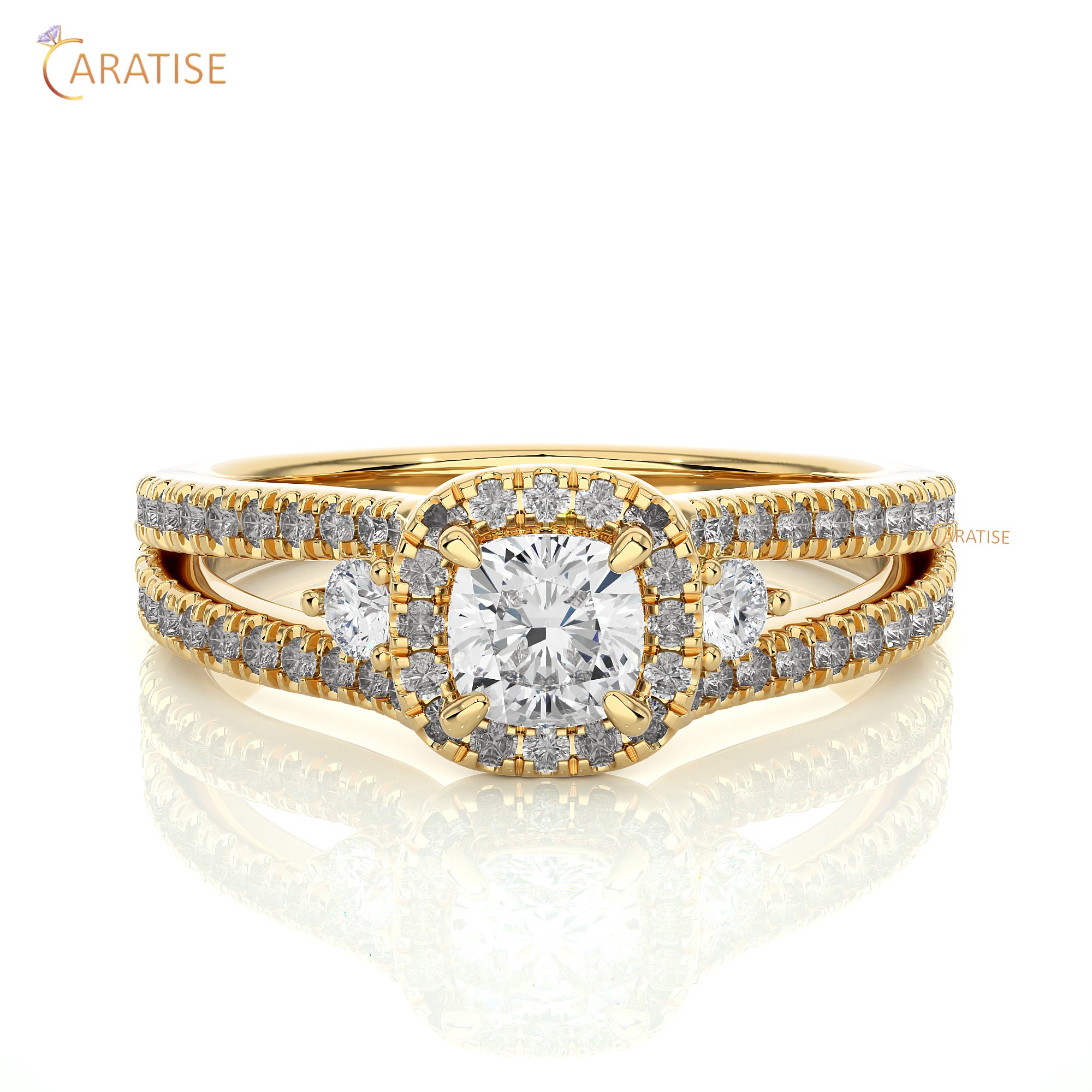 0.96 TDW Round & Cushion Cut Moissanite Diamond Halo Ring 925 Silver