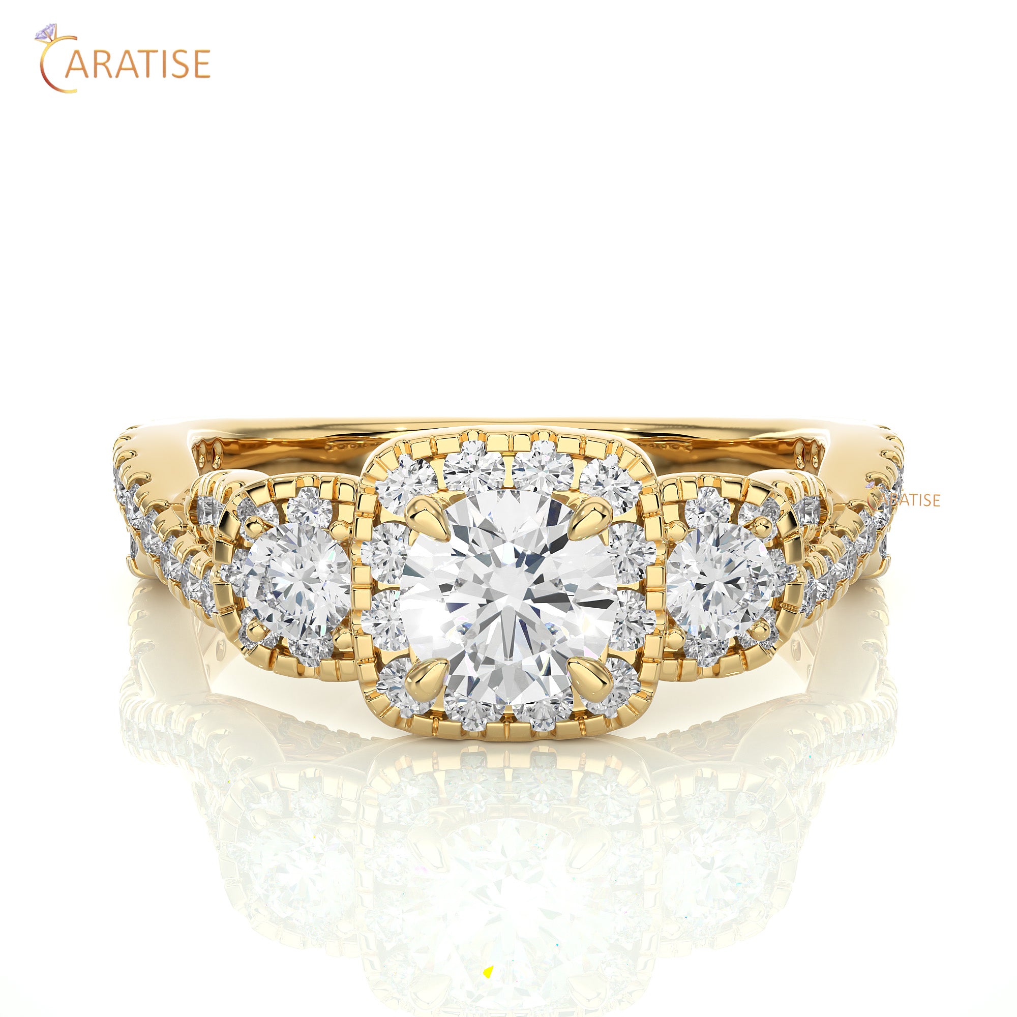 1.35 TDW Round Cut Halo Moissanite Diamond Ring 925 Silver