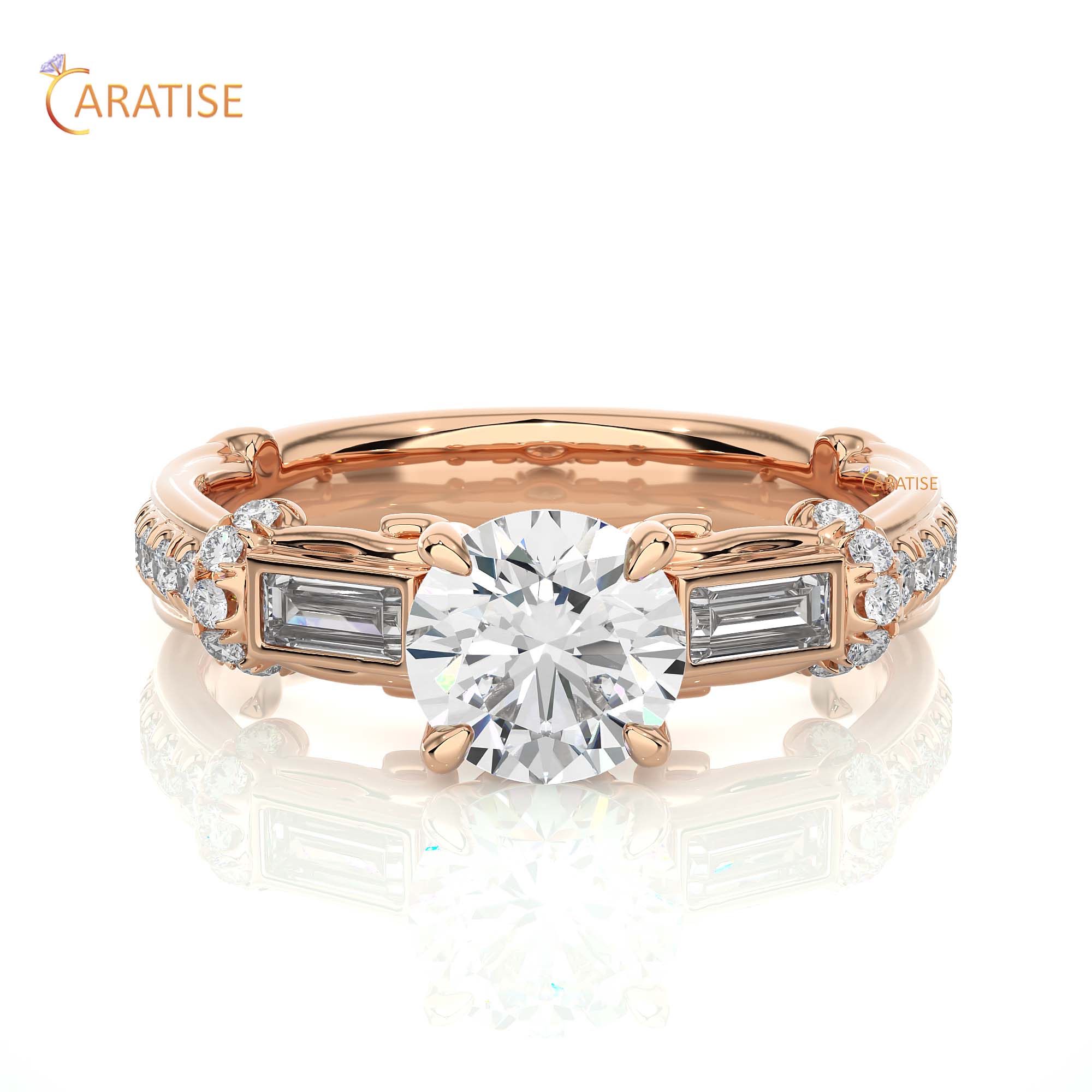 1.50 TDW Round & Baguette Cut Engagement Moissanite Diamond Ring 925 Silver