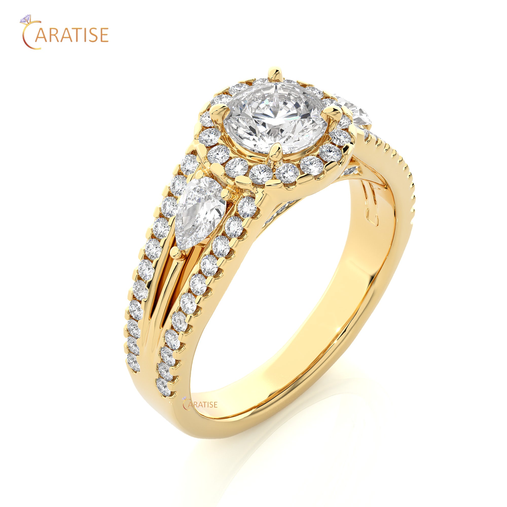 1.43 TDW Round & Pear Cut Halo Moissanite Diamond Ring 925 Silver