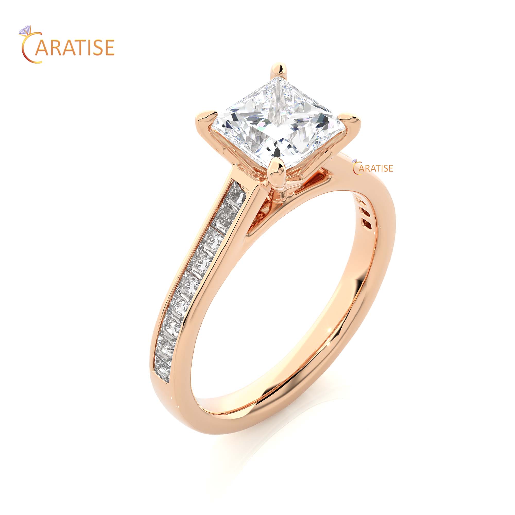 1.95 TDW Princess Cut Engagement Moissanite Diamond Ring 925 Silver