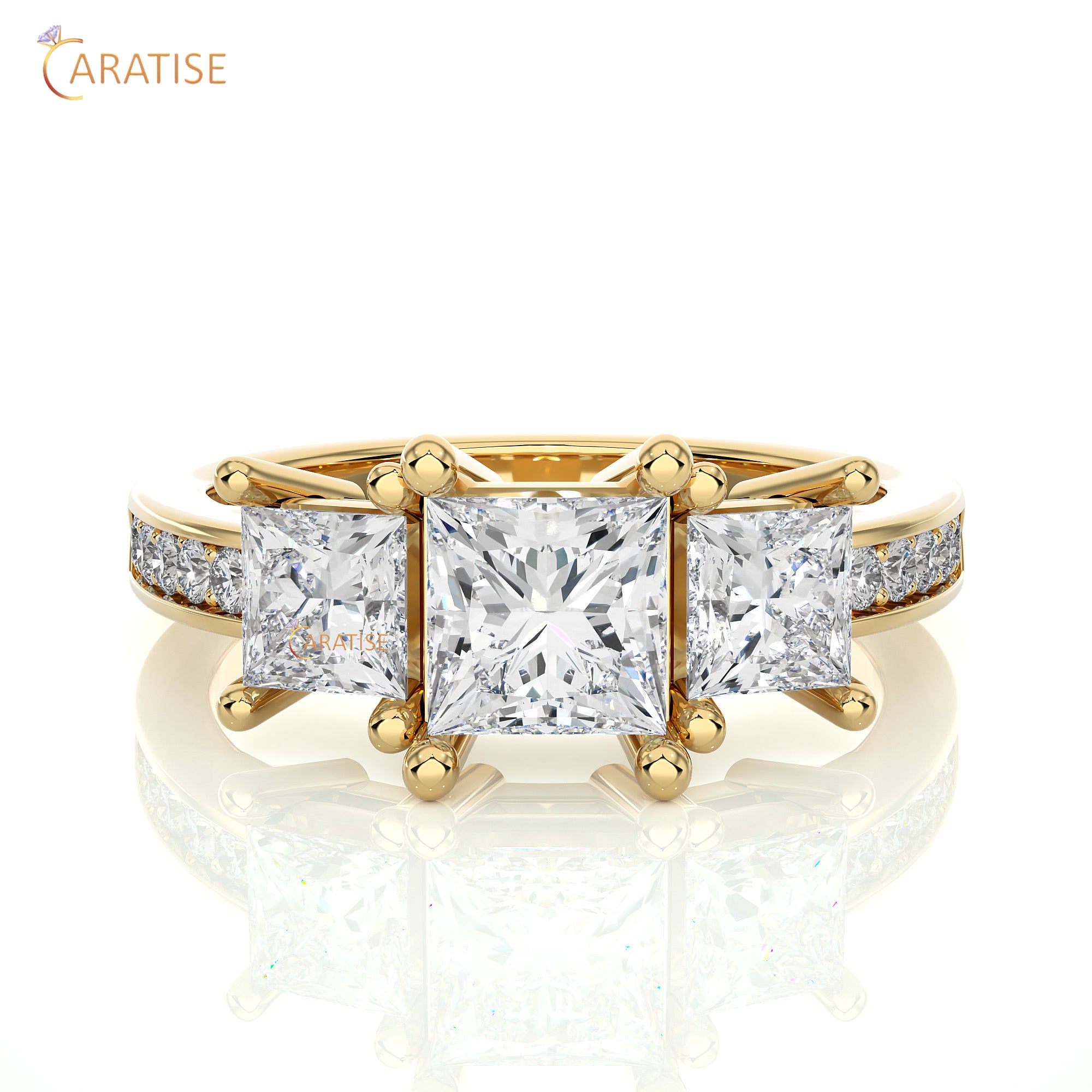 2.19 TDW Round & Princess Cut Engagement Moissanite Diamond Ring 925 Silver