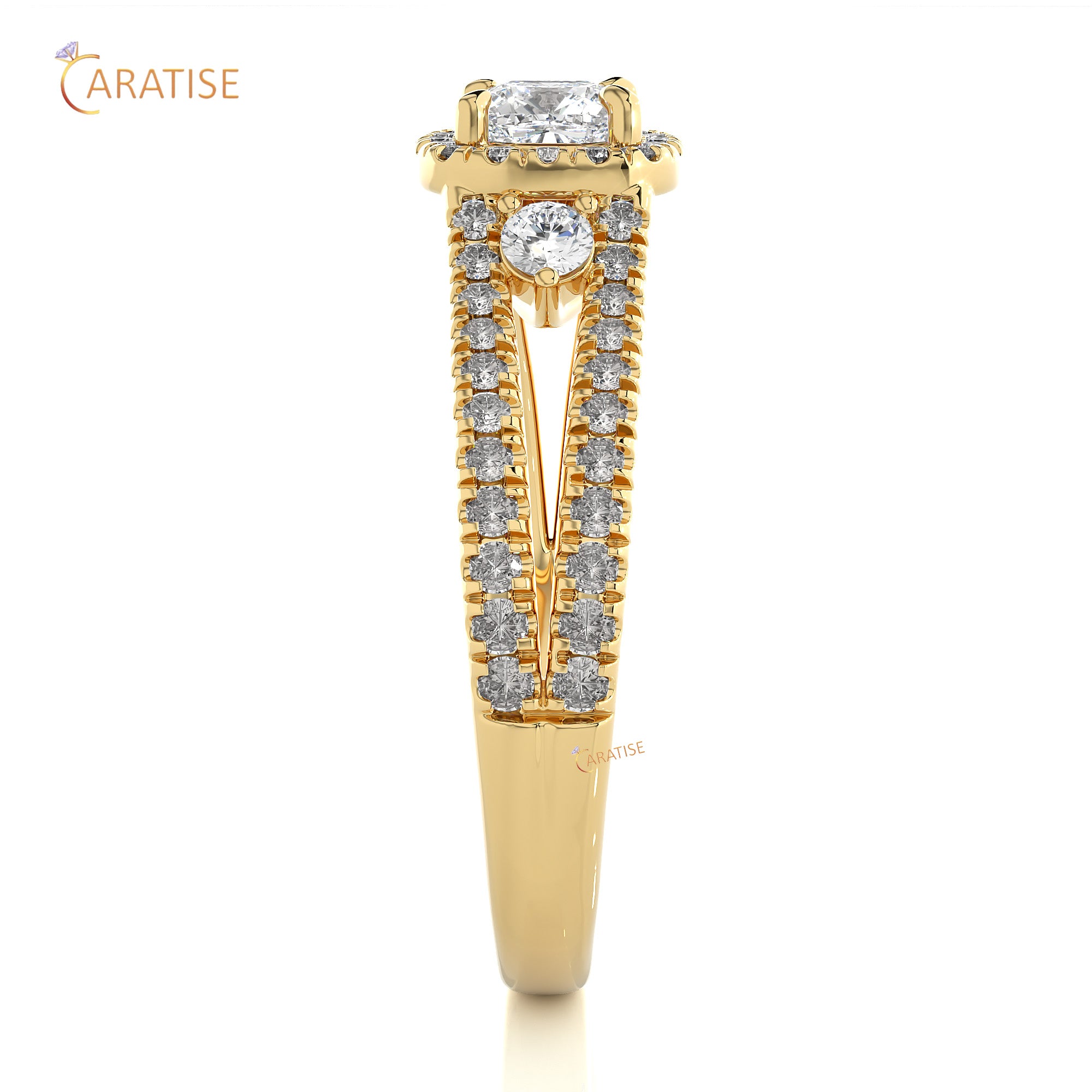 0.96 TDW Round & Cushion Cut Moissanite Diamond Halo Ring 925 Silver