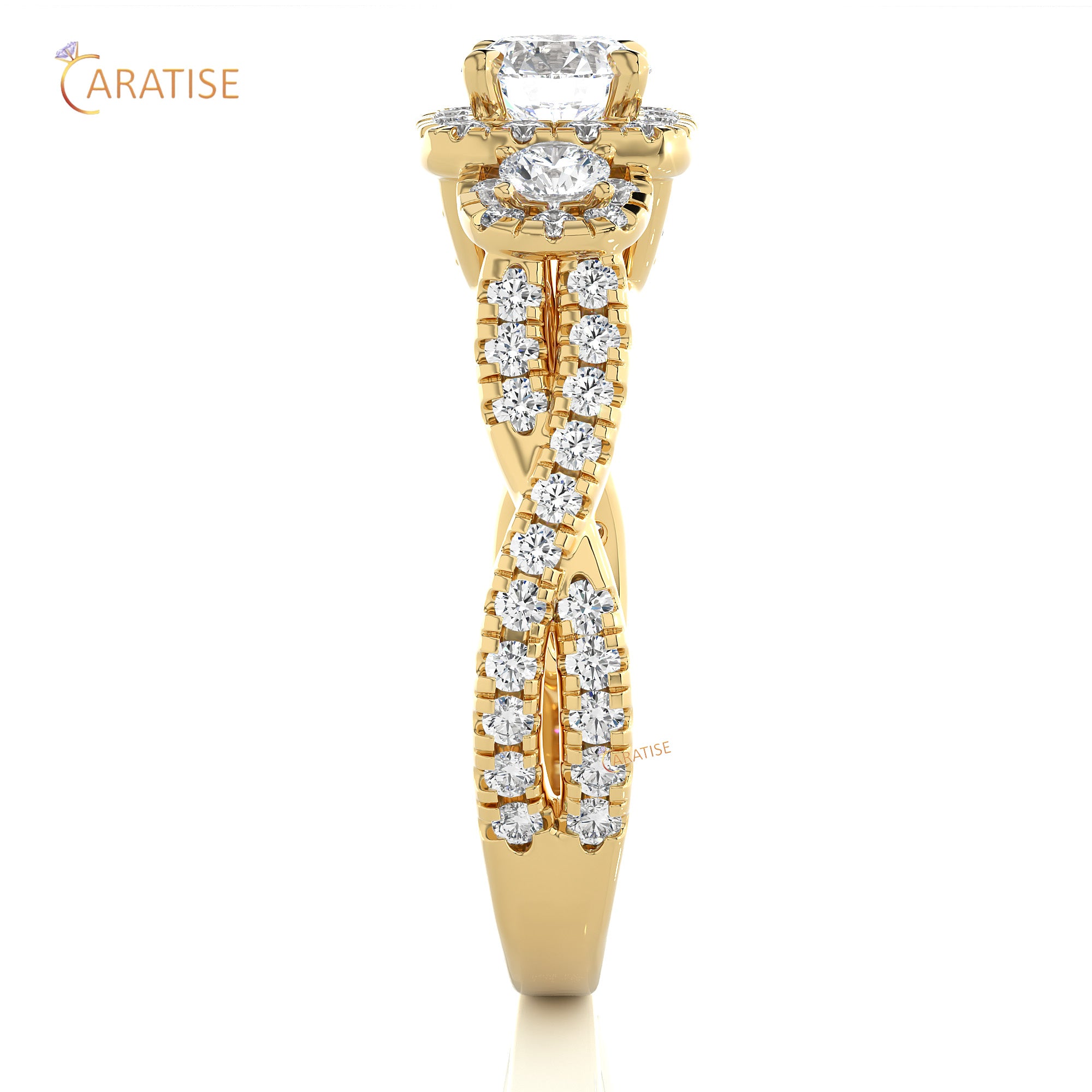 1.35 TDW Round Cut Halo Moissanite Diamond Ring 925 Silver