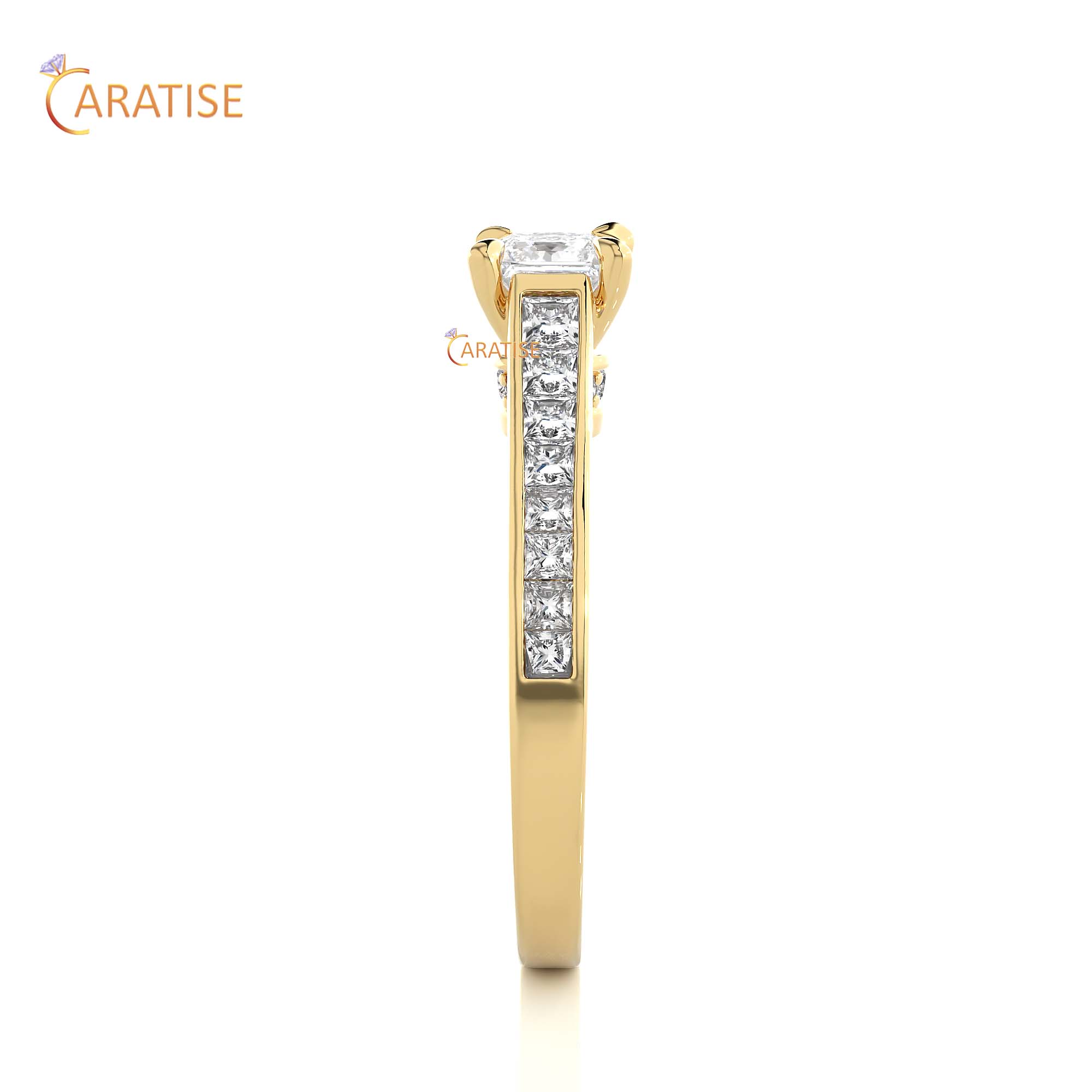 1.28 TDW Princess & Round Cut Engagement Moissanite Diamond Ring 925 Silver