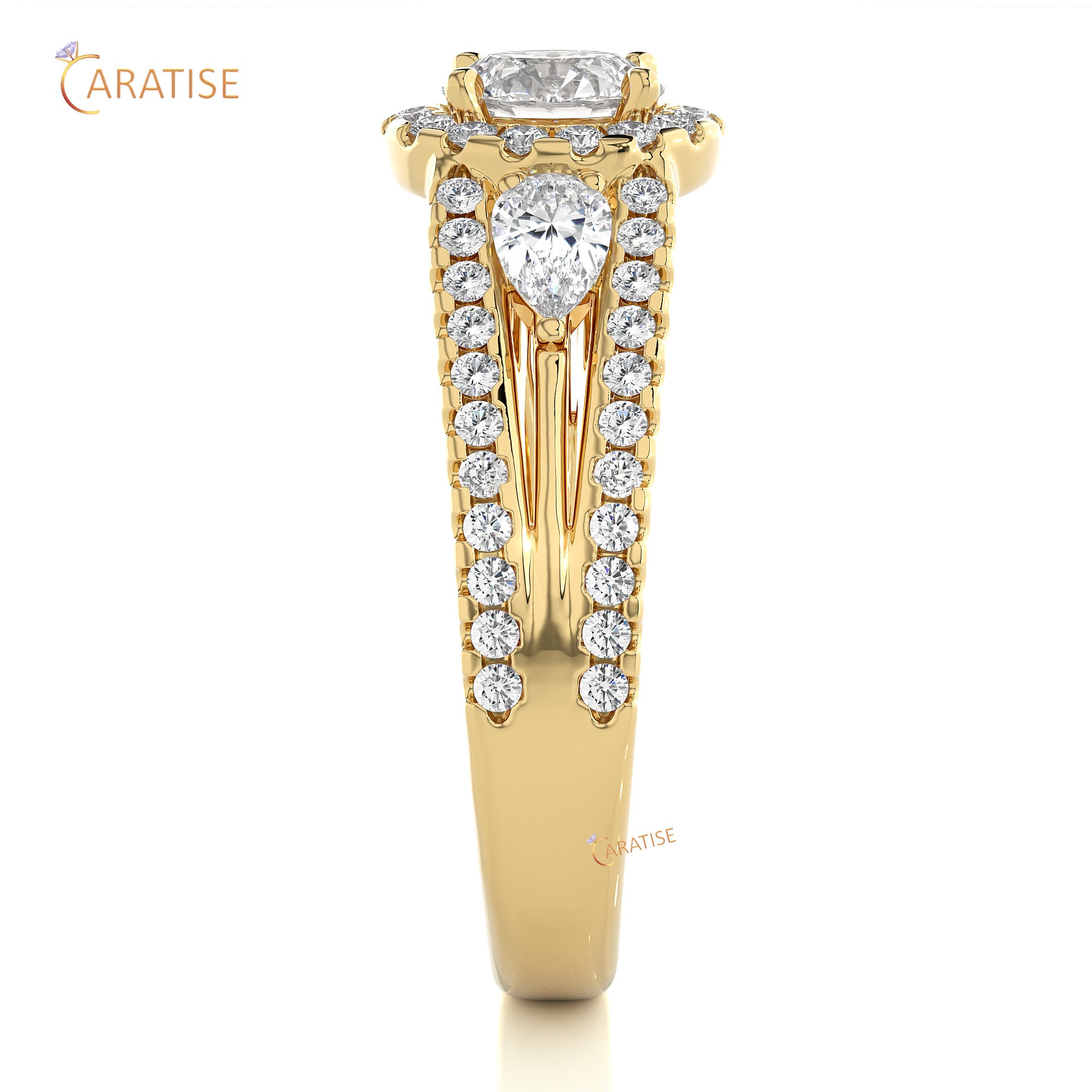 1.43 TDW Round & Pear Cut Halo Moissanite Diamond Ring 925 Silver