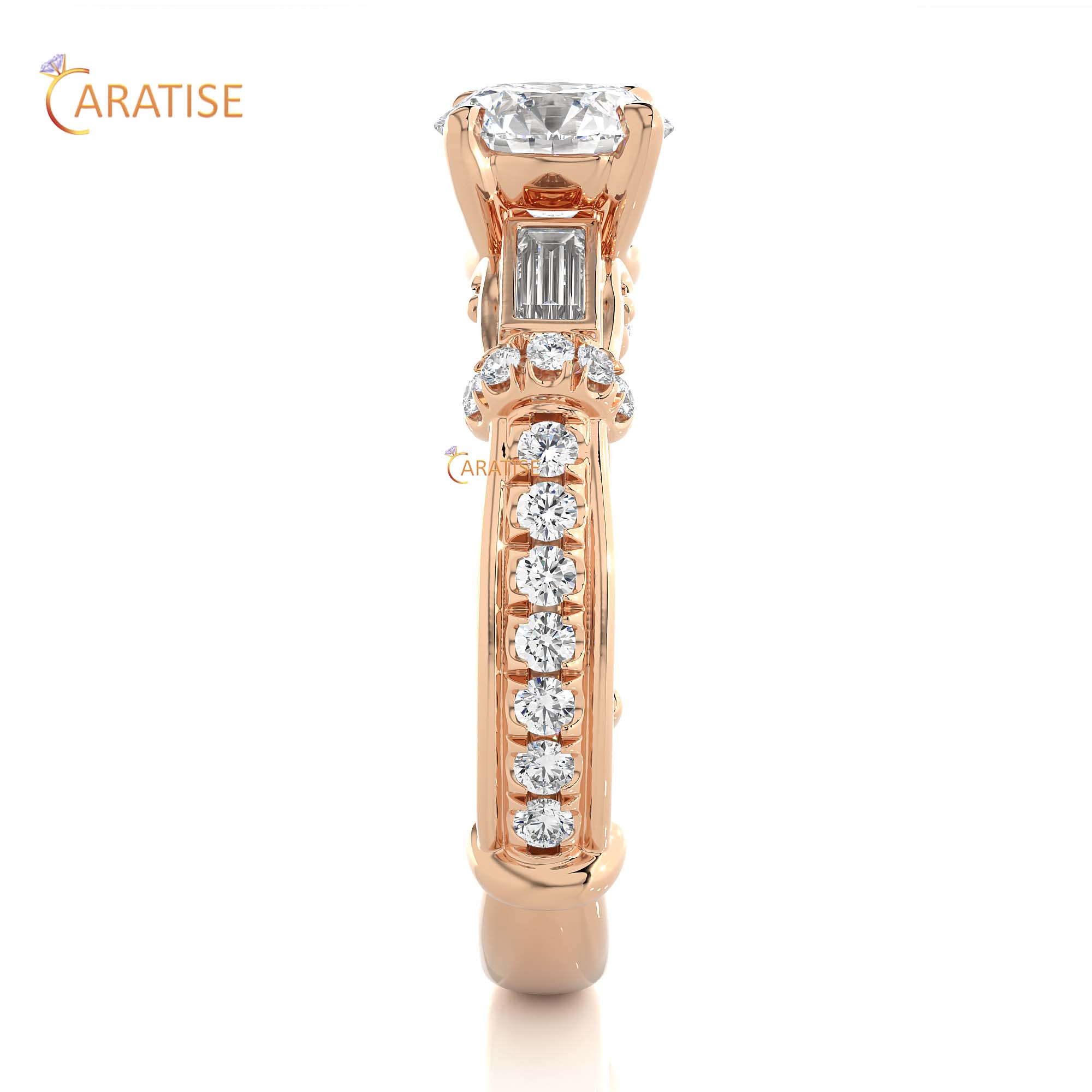 1.50 TDW Round & Baguette Cut Engagement Moissanite Diamond Ring 925 Silver