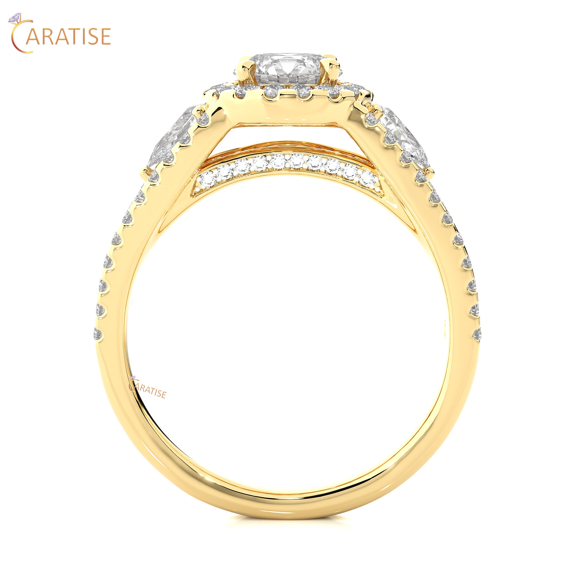 1.43 TDW Round & Pear Cut Halo Moissanite Diamond Ring 925 Silver